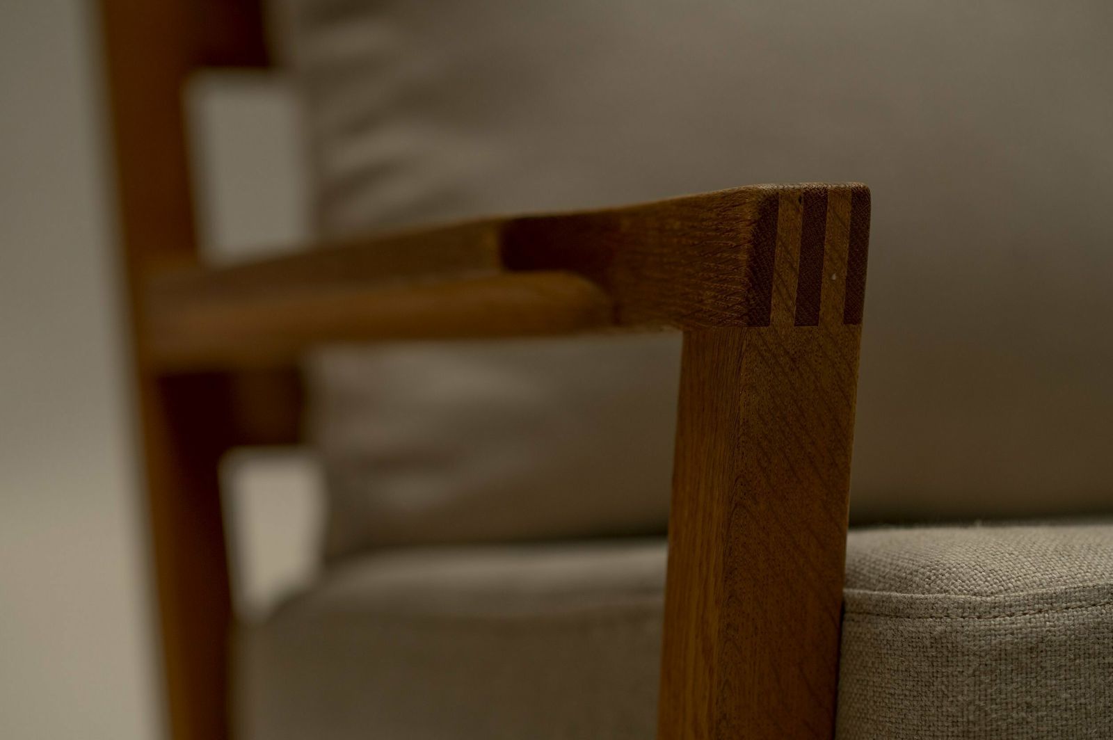 photo buy Danish Oak And Linnen Love Chair 1960s