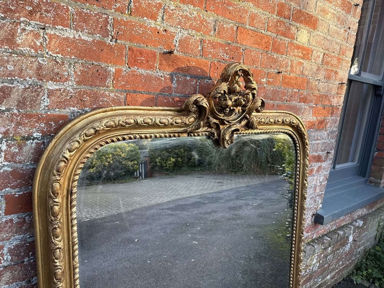 A Spectacular Large Antique English 19th C Arched Top Gilt Mirror. photo Home Decor