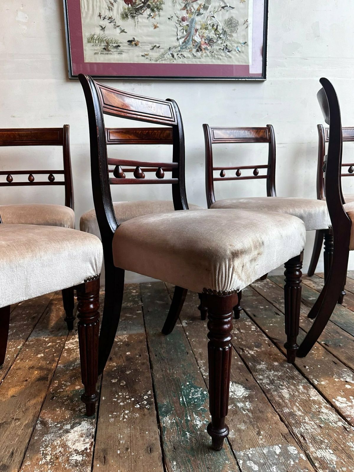 2 Pairs Of Upholstered Regency Dining Chairs C.1850 ( 4 X Pairs Available) photo vintage