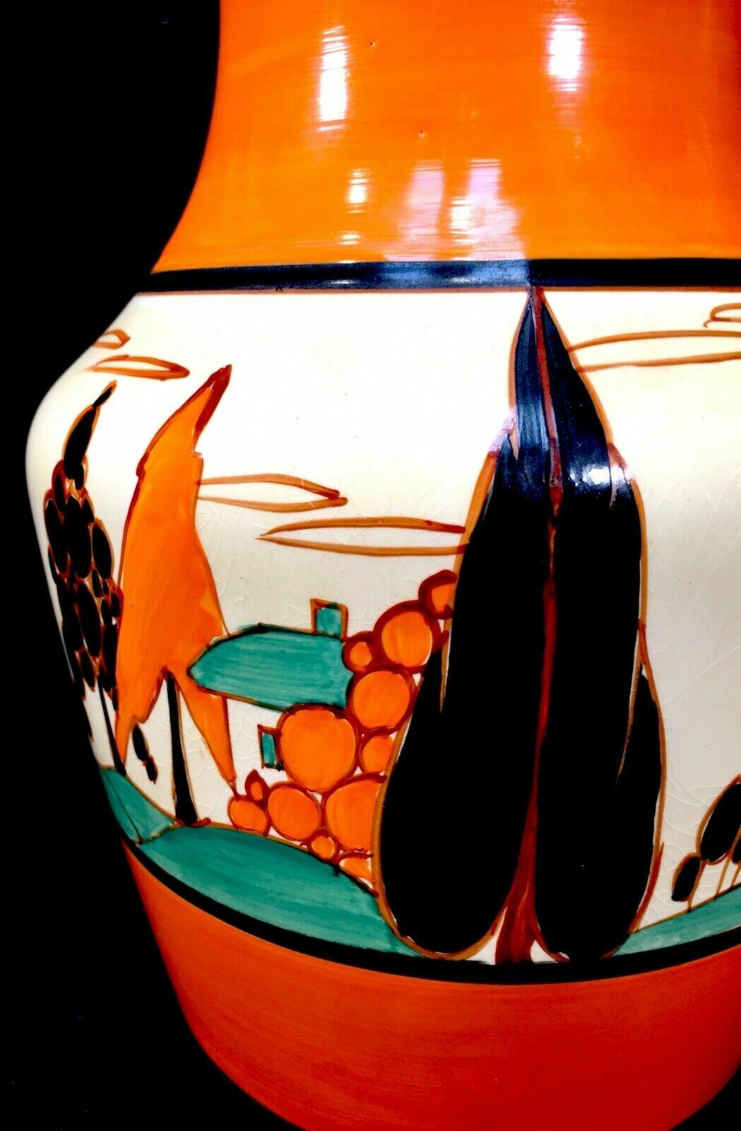 Antique Clarice Cliff Orange Trees & House 386 Large Vase Pottery Bizarre C.1931 photo 1699.0