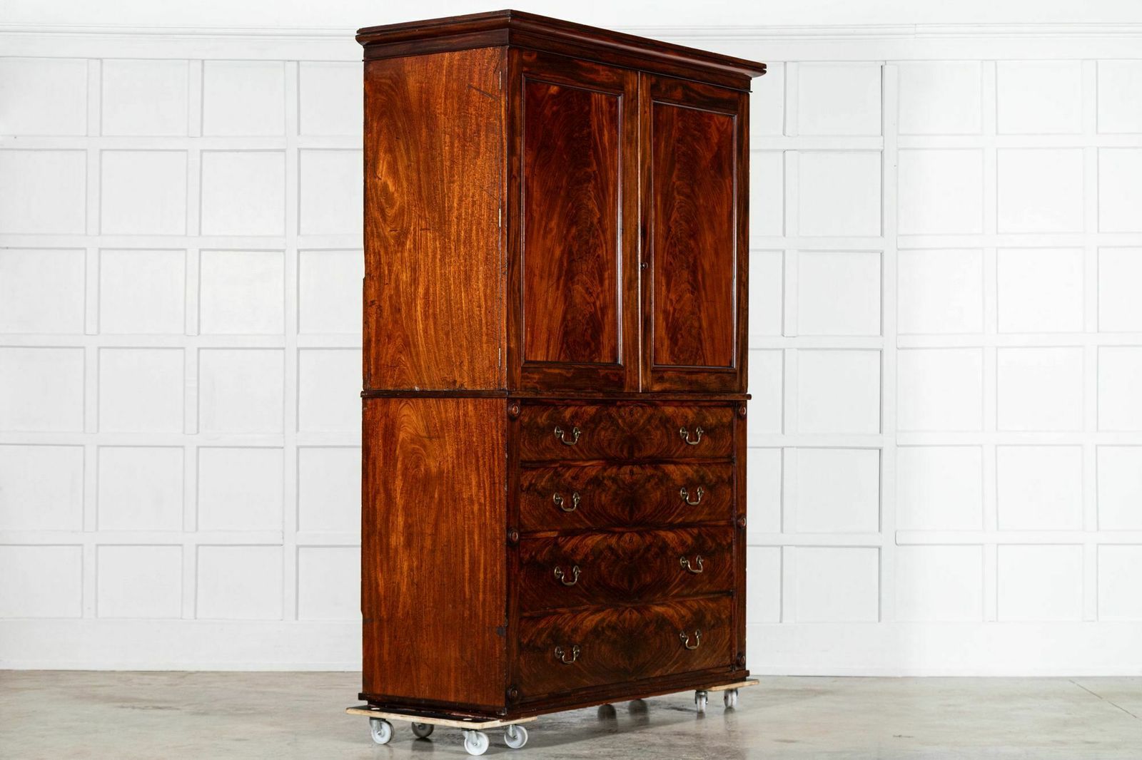 Large English Early 19thc Mahogany Linen Press photo for sale