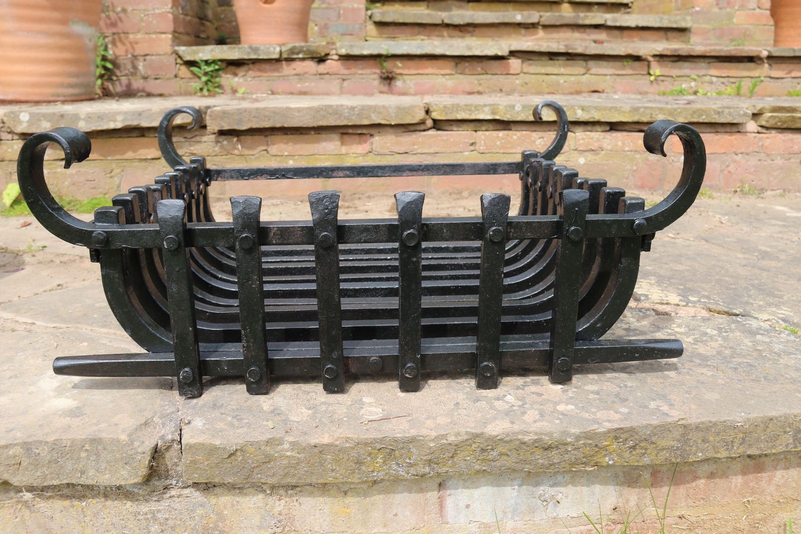 A Wrought Iron Arts And Crafts Fire Basket Of Medieval Style, C 1930 photo furniture