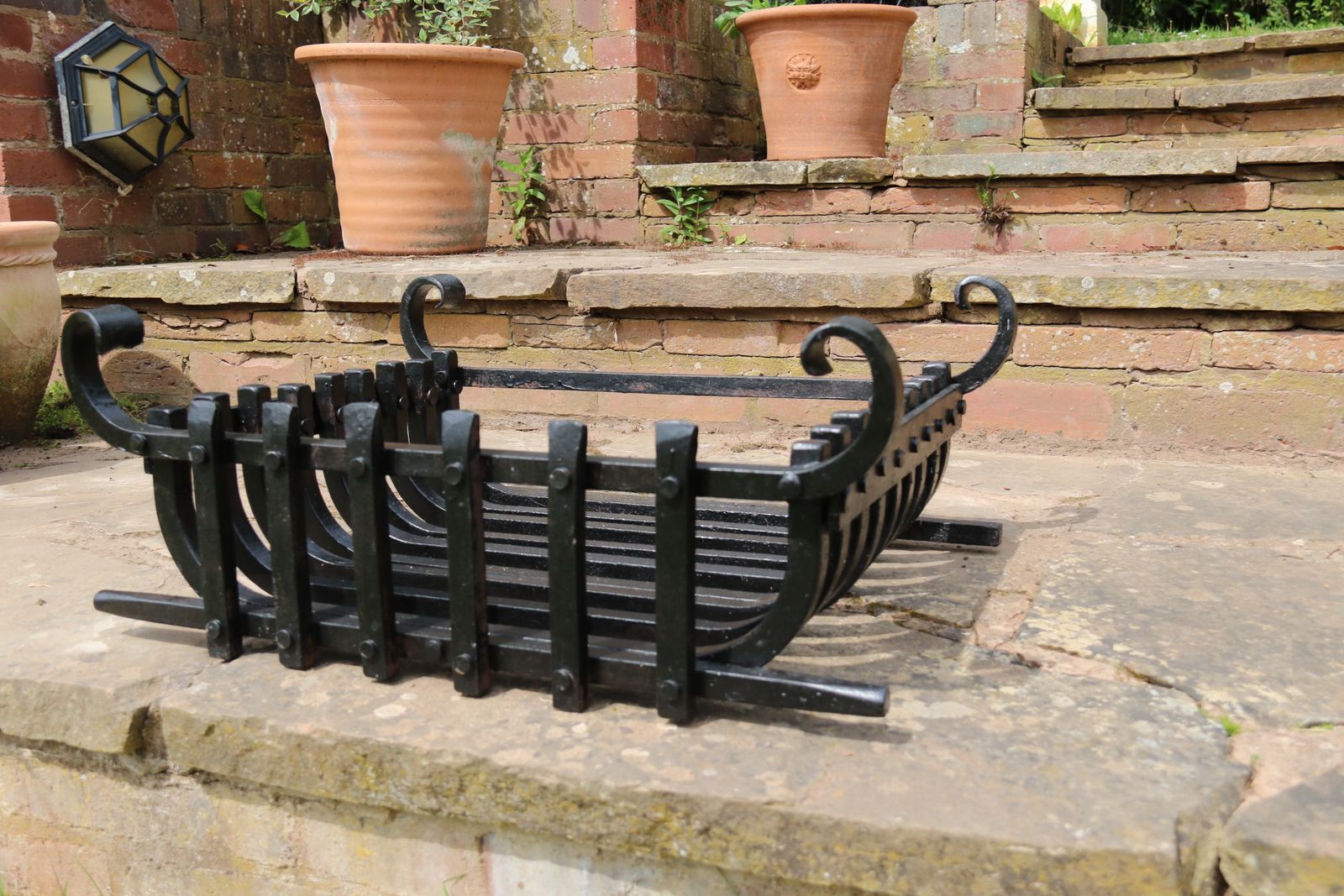 A Wrought Iron Arts And Crafts Fire Basket Of Medieval Style, C 1930 photo 575.0