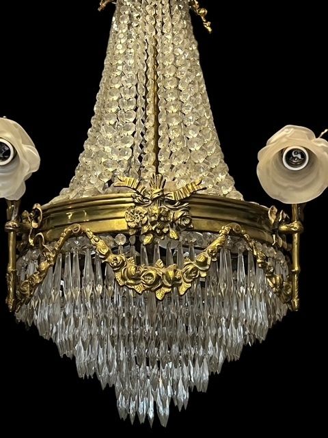 French Brass And Crystal 16 Light Tent And Waterfall Antique Chandelier photo Lighting