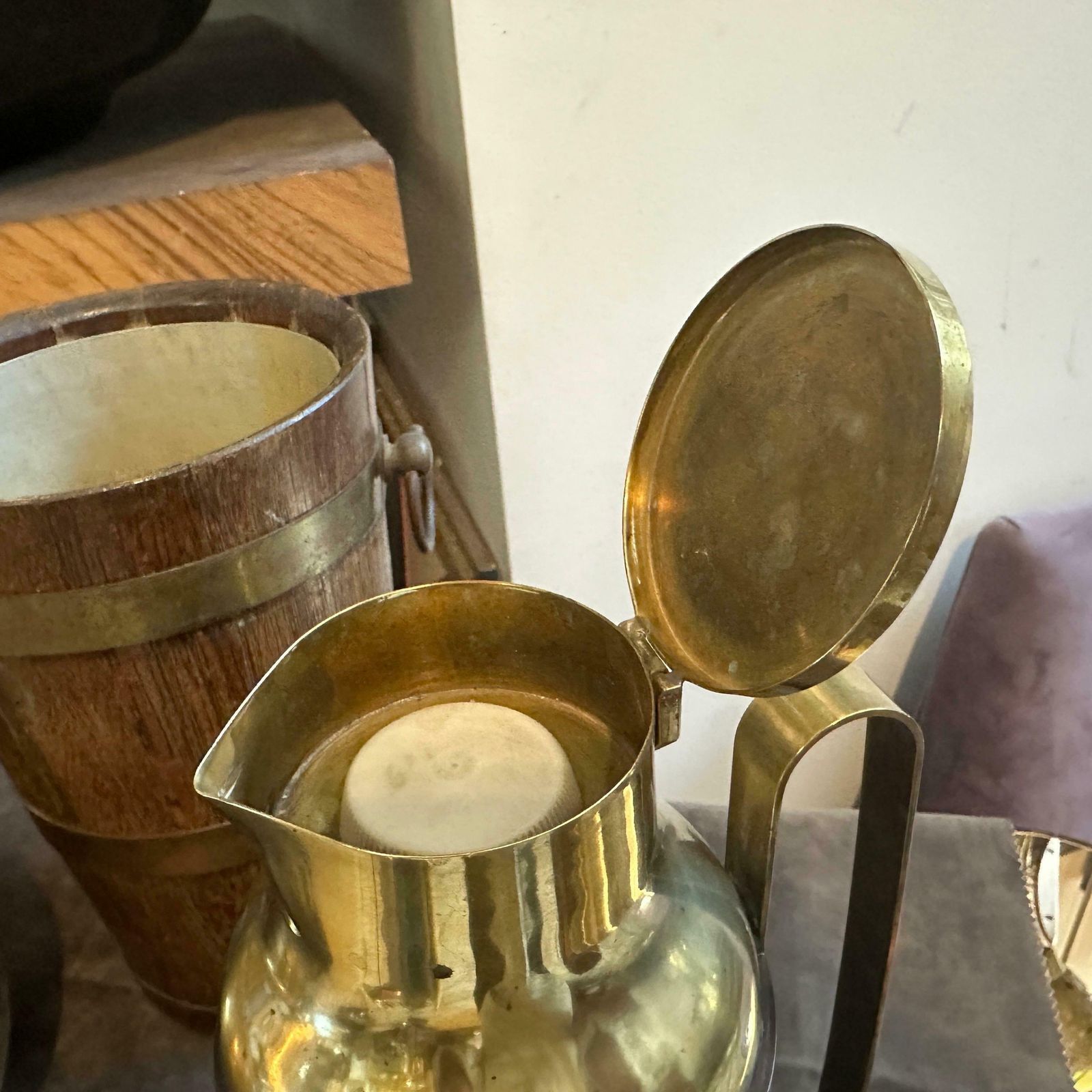 1950s Mid Century Modern Fake Tortoise Shell Bakelite And Brass Thermos Carafe photo vinterior