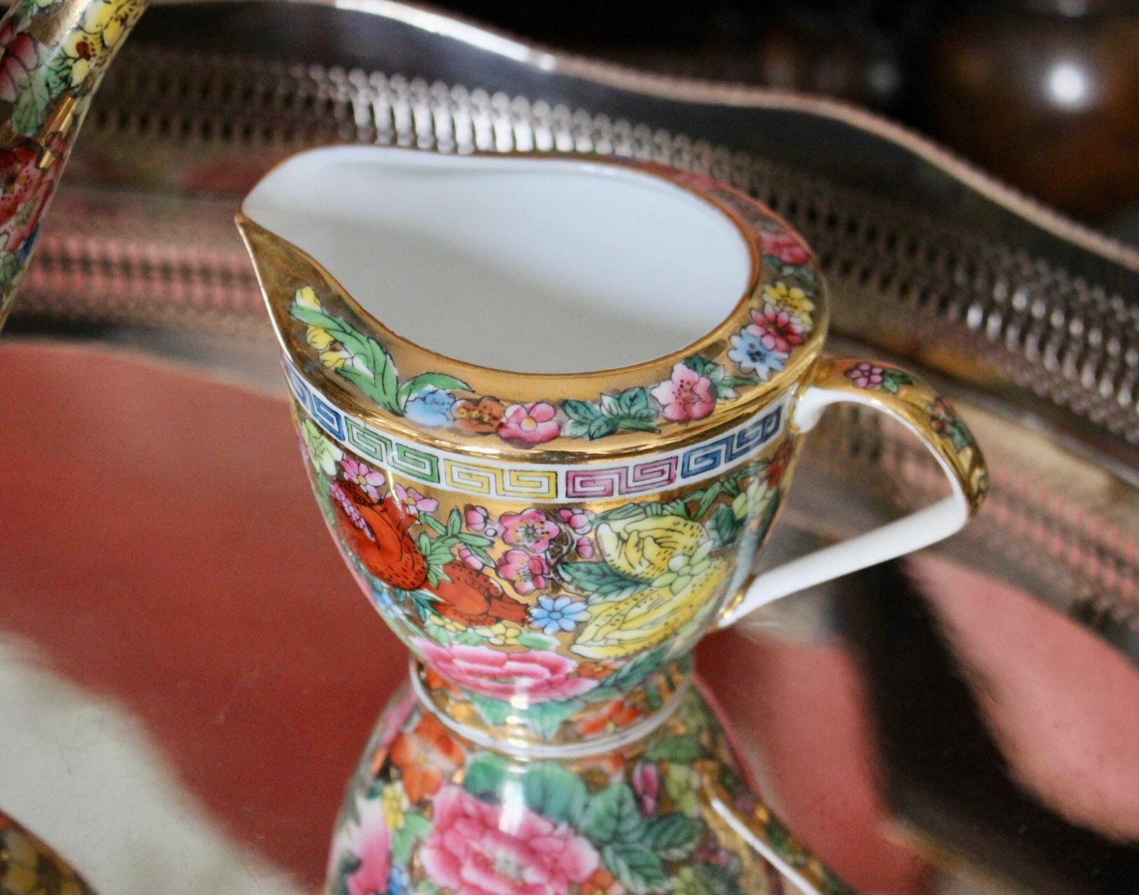 A Very Pretty Chinese Millefleur Tea Set For Six, Gold Ground photo 120.0