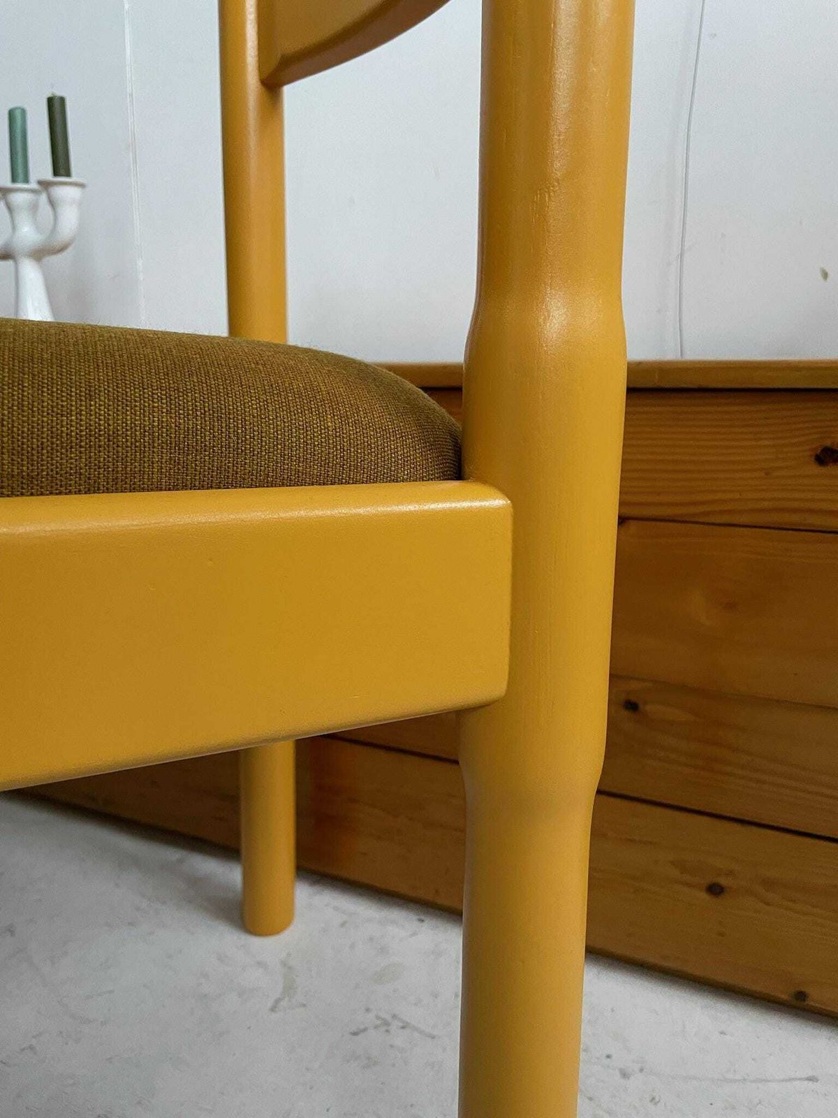 Vico Magistretti Carimate Dining Chair Painted In Marigold Yellow With Mustard Kvadrat Fabric Seat photo buy