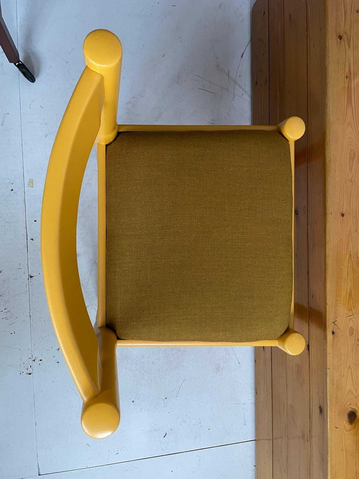 photo for sale Vico Magistretti Carimate Dining Chair Painted In Marigold Yellow With Mustard Kvadrat Fabric Seat