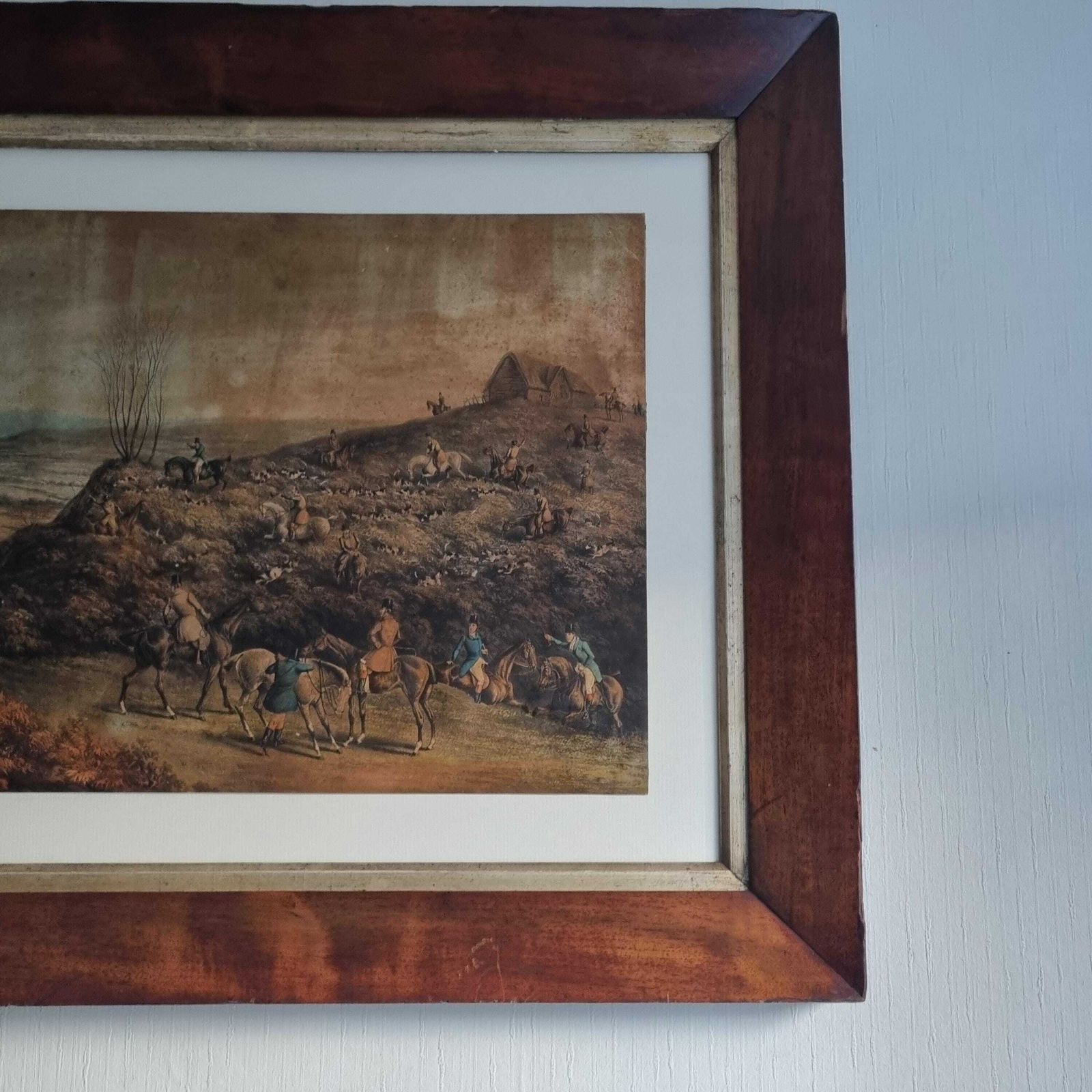 Large Original Antique Coloured Engraving Depicting Hare Hunting photo 65.0