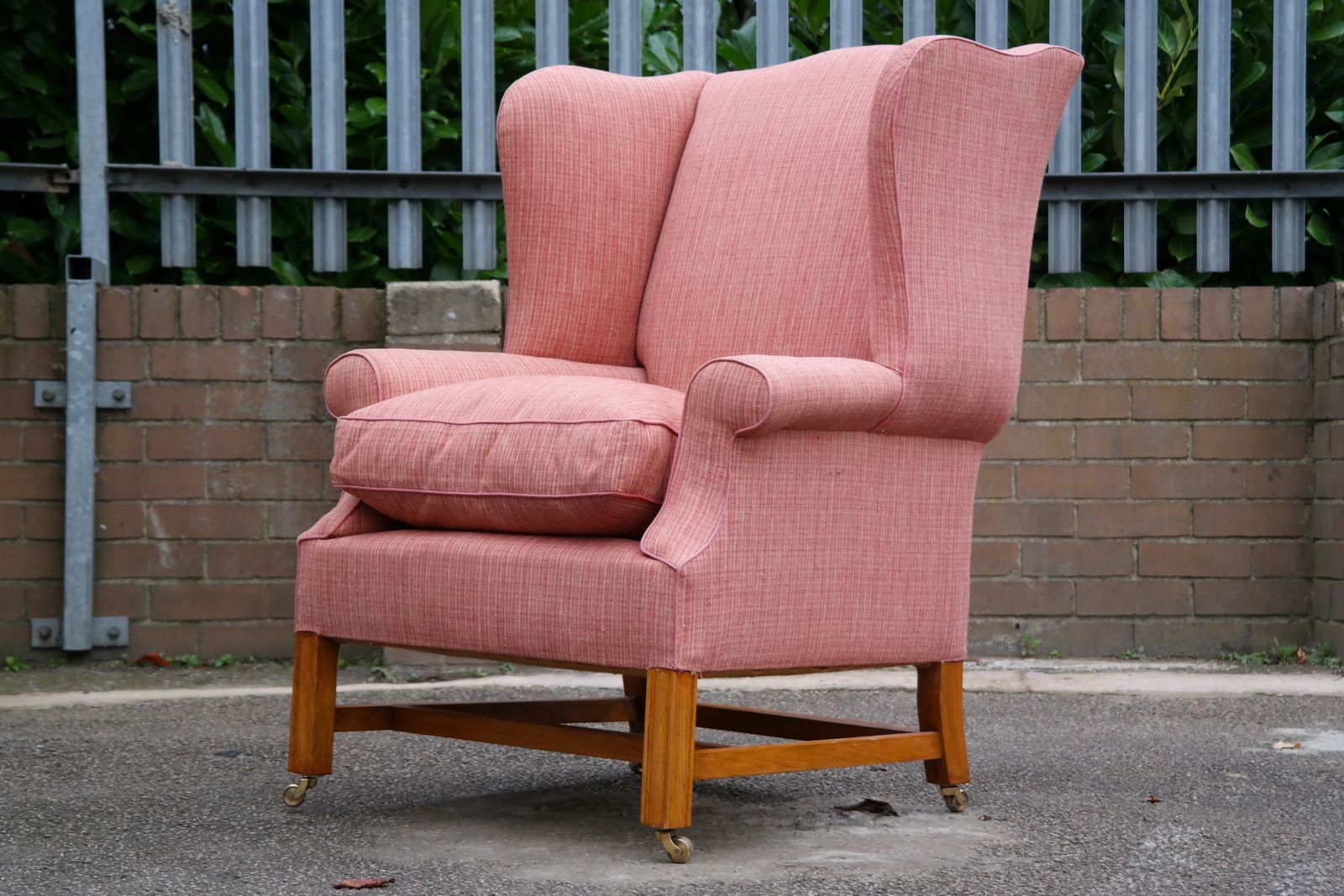 Howard And Sons Duke Wing Club Library Armchair Salmon Waffle Fabric photo furniture