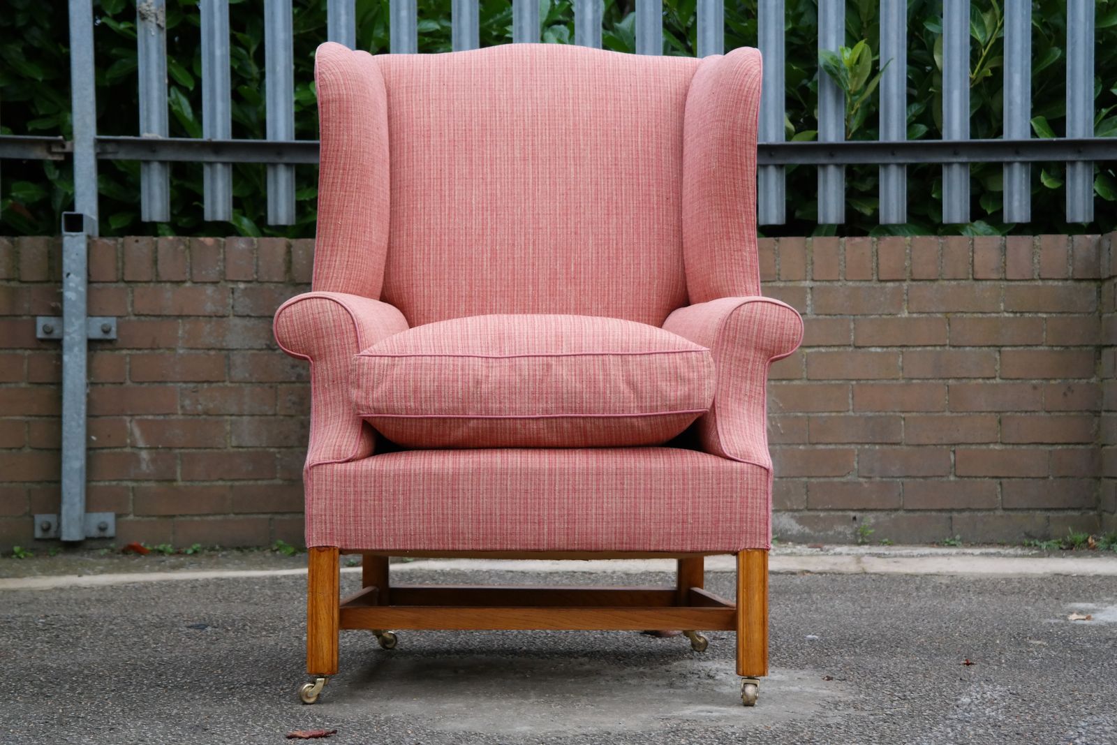 Howard And Sons Duke Wing Club Library Armchair Salmon Waffle Fabric photo for sale