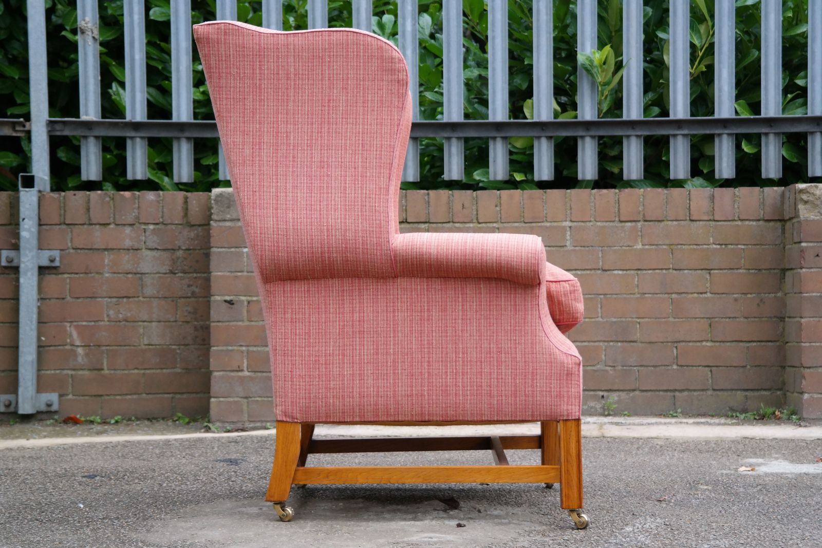 Howard And Sons Duke Wing Club Library Armchair Salmon Waffle Fabric photo vinterior