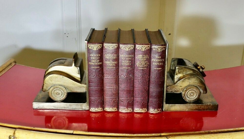Brass Desk Top Bookends In The Shape Of A Vintage Car photo for sale
