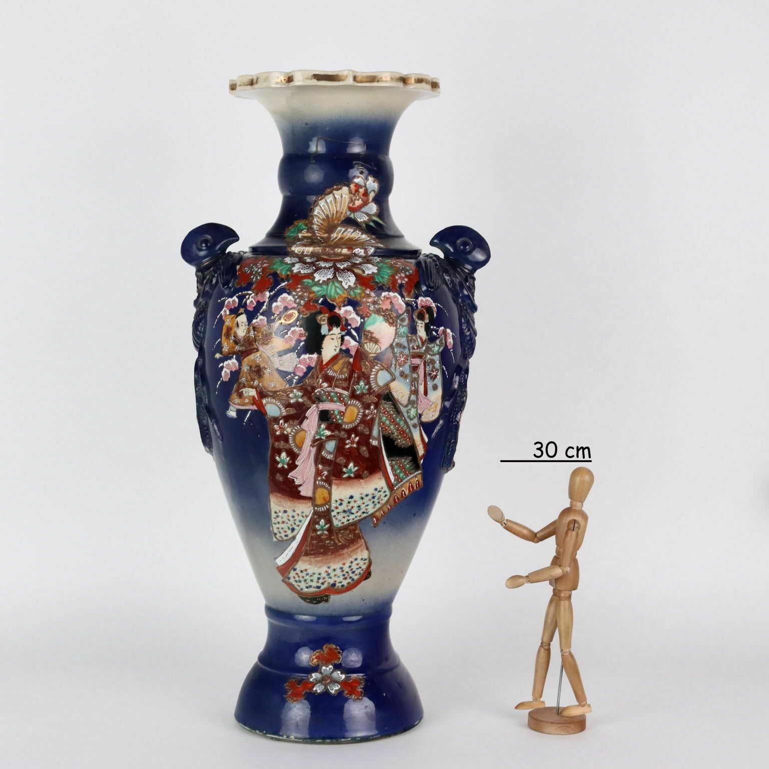 Antique Vase Ceramic Flower Decorations Japan Early XX Century photo furniture