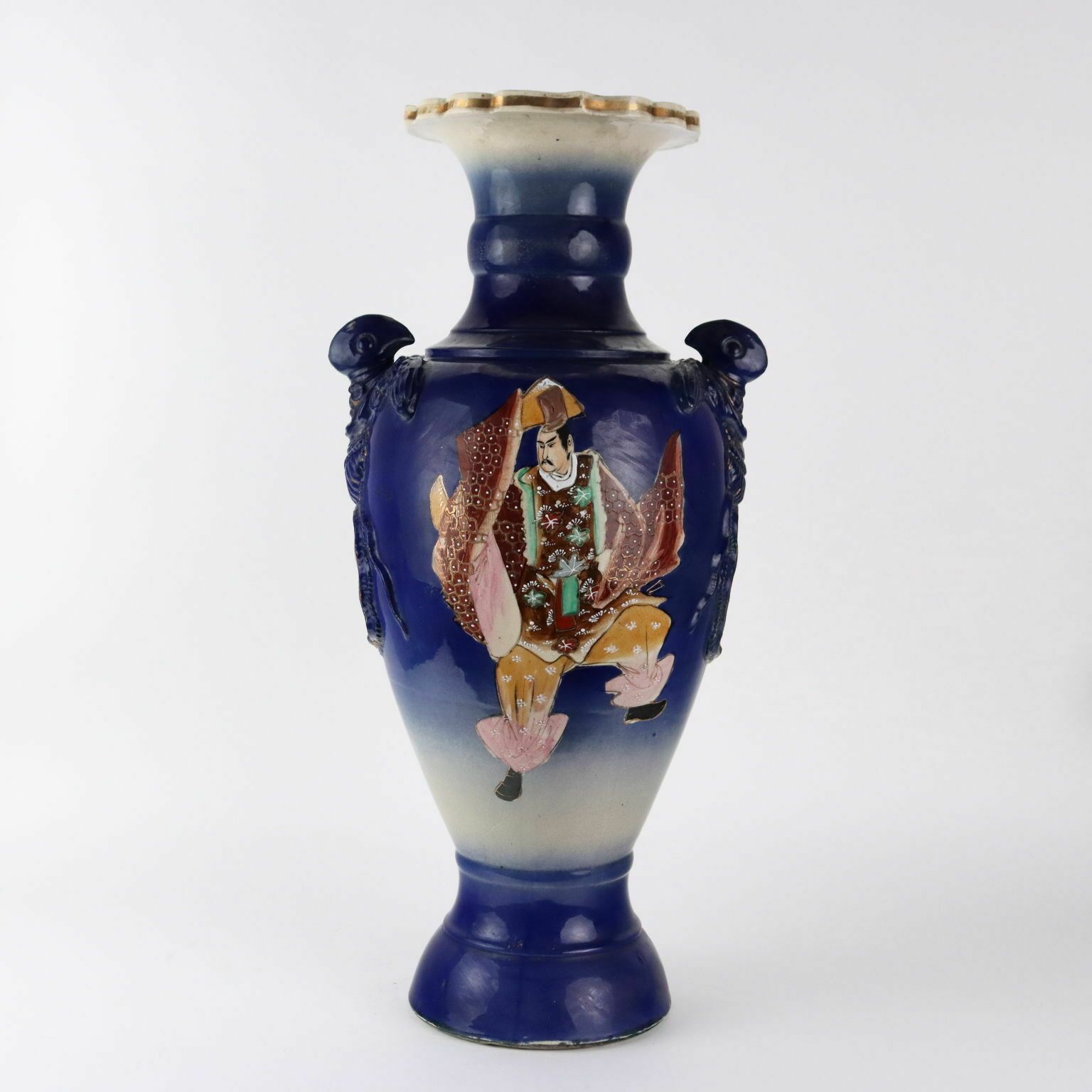 Antique Vase Ceramic Flower Decorations Japan Early XX Century photo vintage
