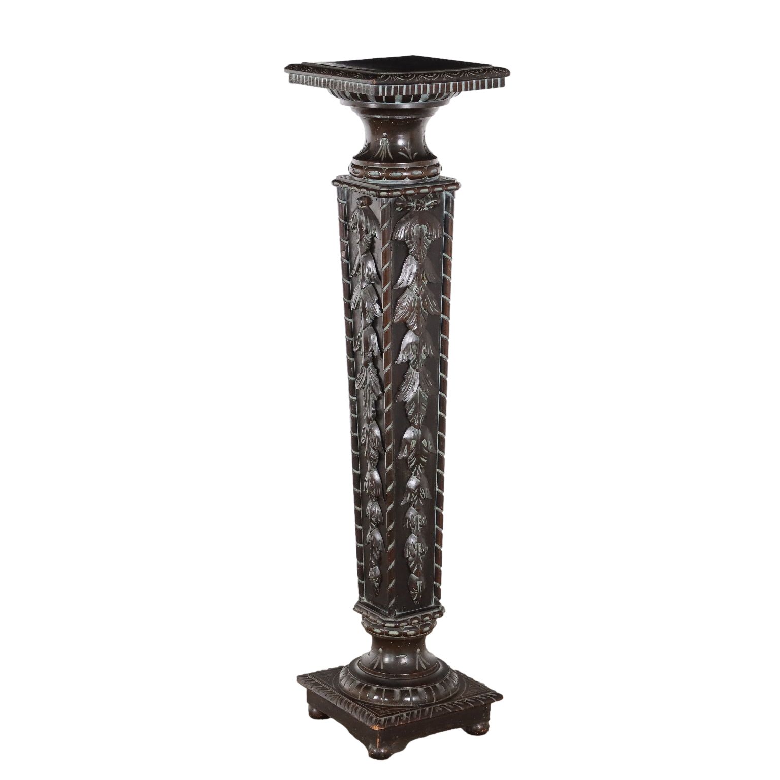 Antique Column Neo Renaissance Style Carved Wood Italy XX Century