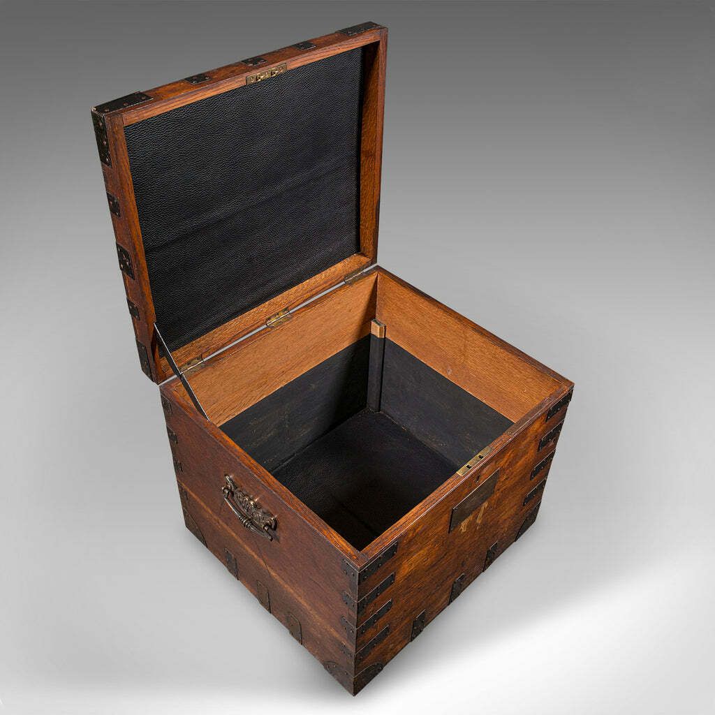 photo furniture Antique Fitted Silver Chest, English, Oak, Iron Bound, Shipping Trunk, Victorian