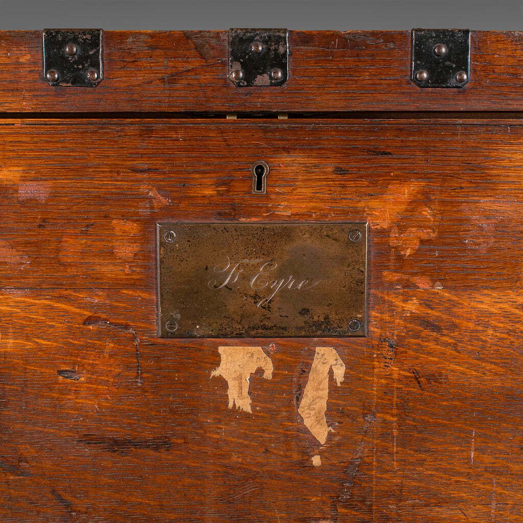 photo for sale Antique Fitted Silver Chest, English, Oak, Iron Bound, Shipping Trunk, Victorian