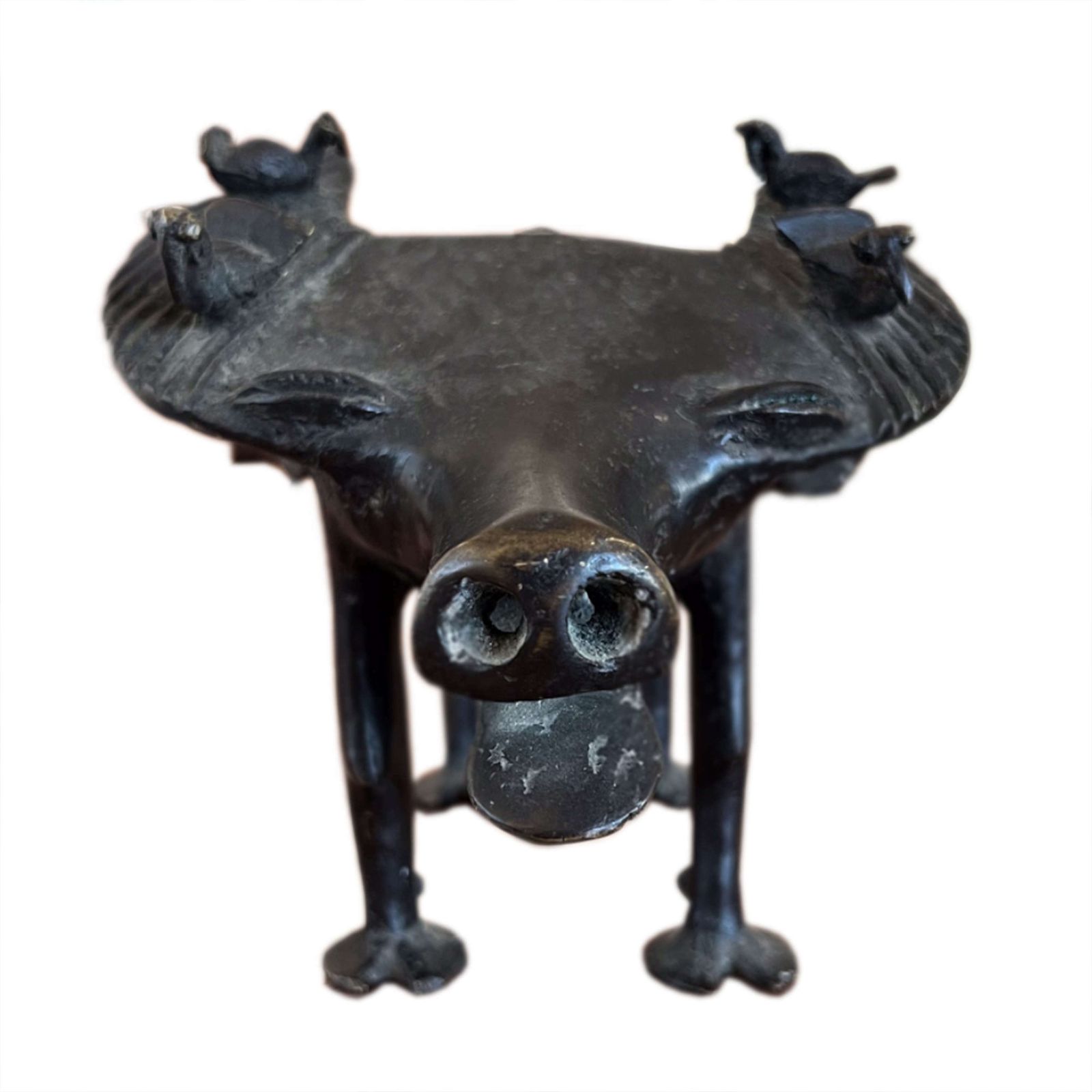 Bronze Sculpture Of A Water Buffalo With Ox Pecker Birds, 1960s photo Art