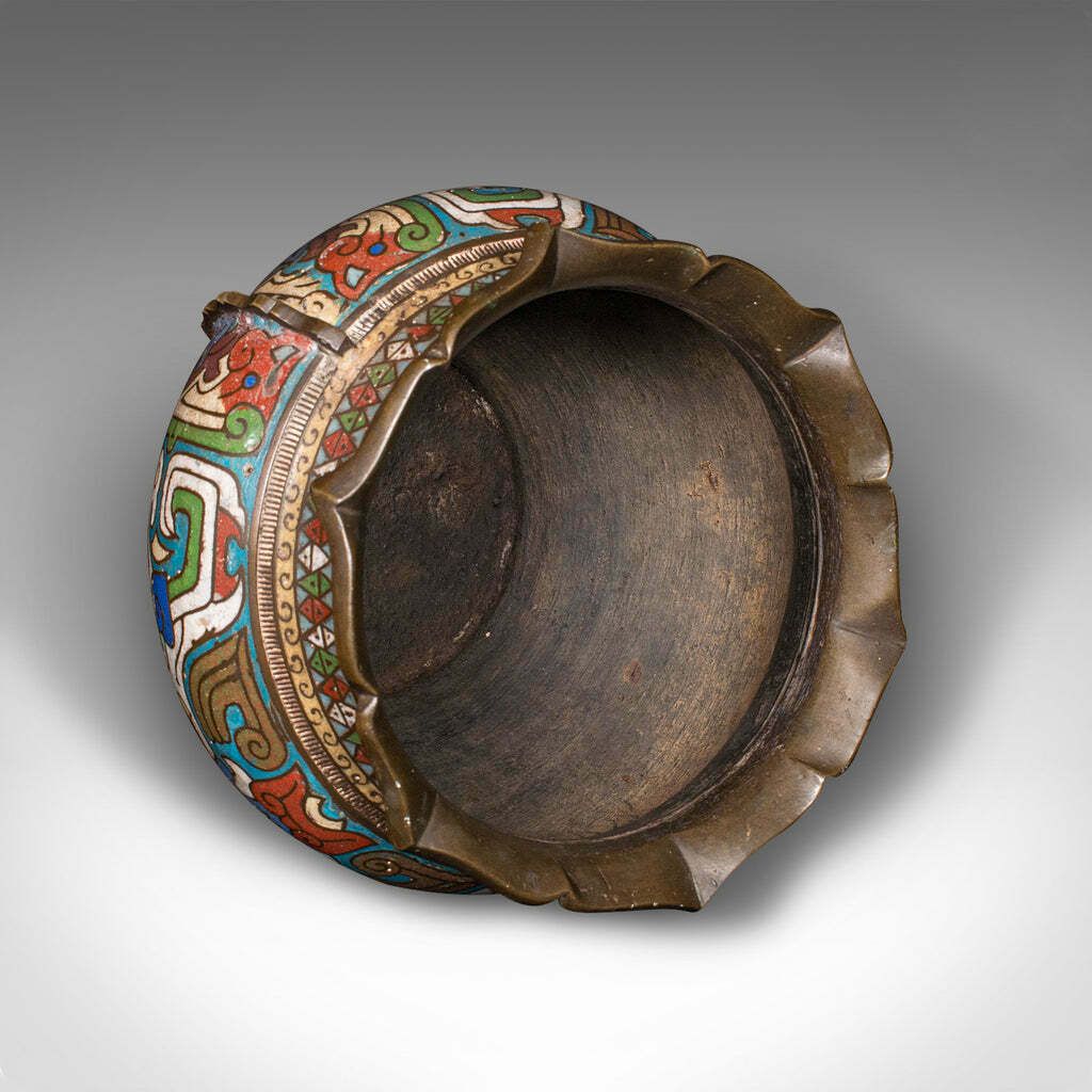 Antique Siamese Planter Bowl, Thai, Bronze, Cloisonne, Jardiniere Pot, Victorian photo buy