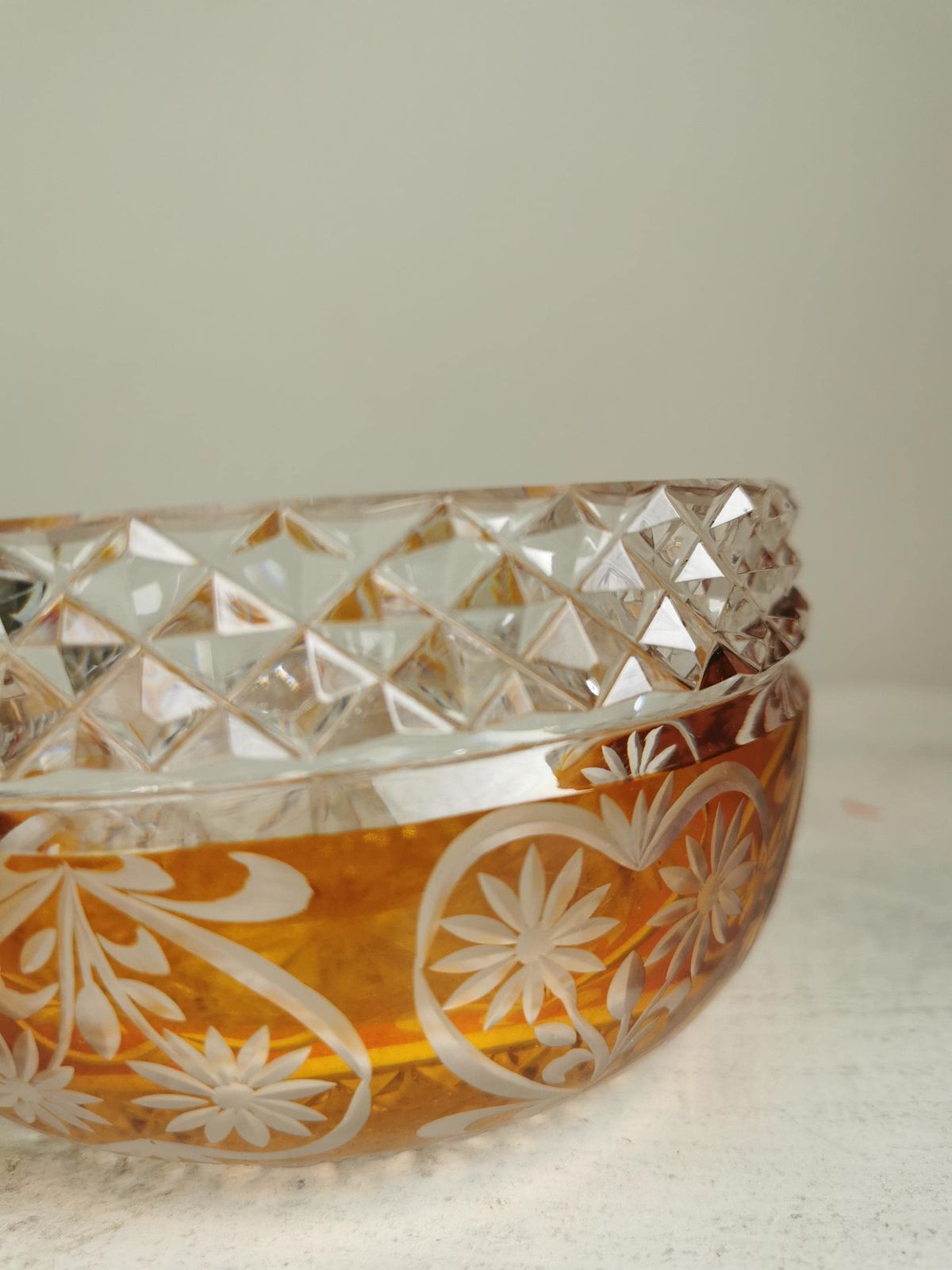 photo furniture Vintage Crystal Candy Bowl / 1970s / Clear And Amber Fruit Pot / Table Centerpiece / Flower Container / Bohemian Crystal Glass