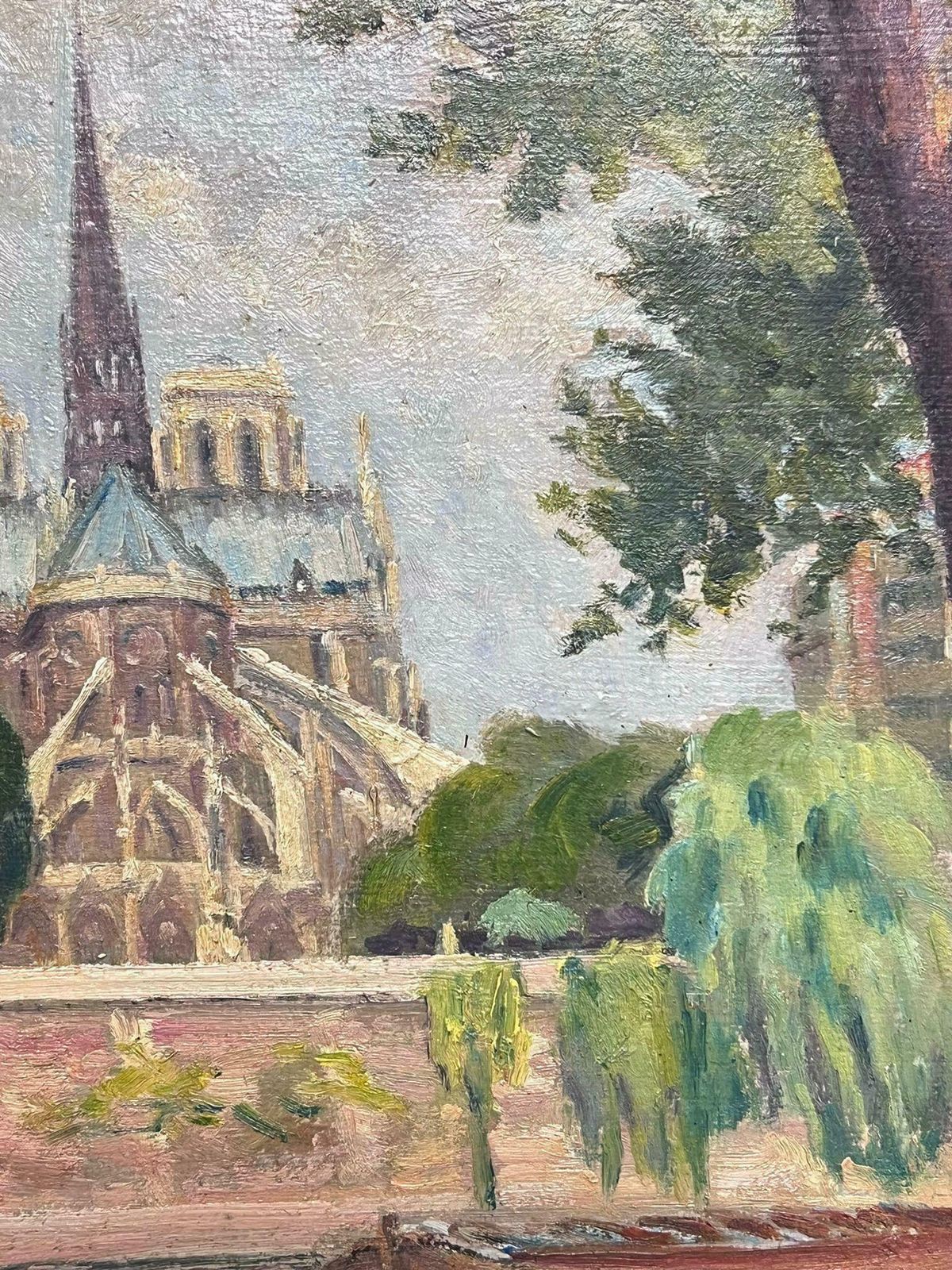 Regine Davidparisian View Of Notre Dame From The Seine Vibrant Oil Painting1950's photo for sale