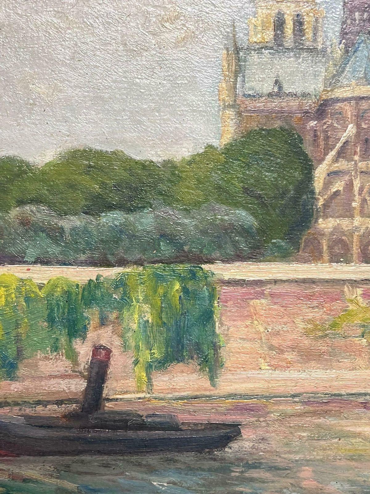 Regine Davidparisian View Of Notre Dame From The Seine Vibrant Oil Painting1950's photo 381.0