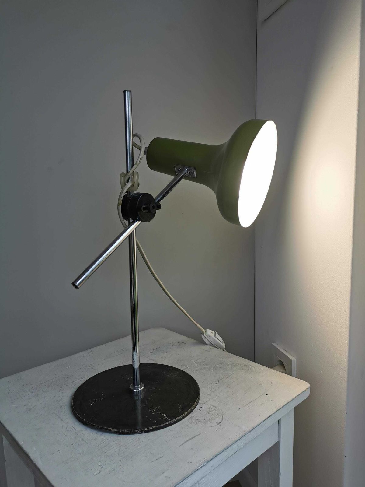 Vintage Adjustable Table Lamp In Olive Green By Emi Poljcane / 1970s Yugoslavia / Retro Desk Light Office Workspace Architecture photo vinterior