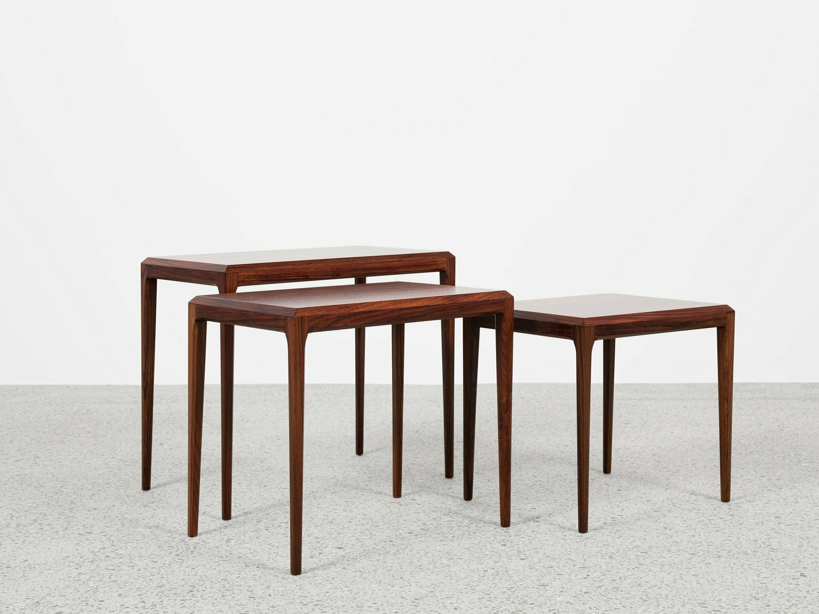 Midcentury Danish Nest Of 3 Side Tables In Teak By Johannes Andersen For Silkeborg 1960s photo for sale