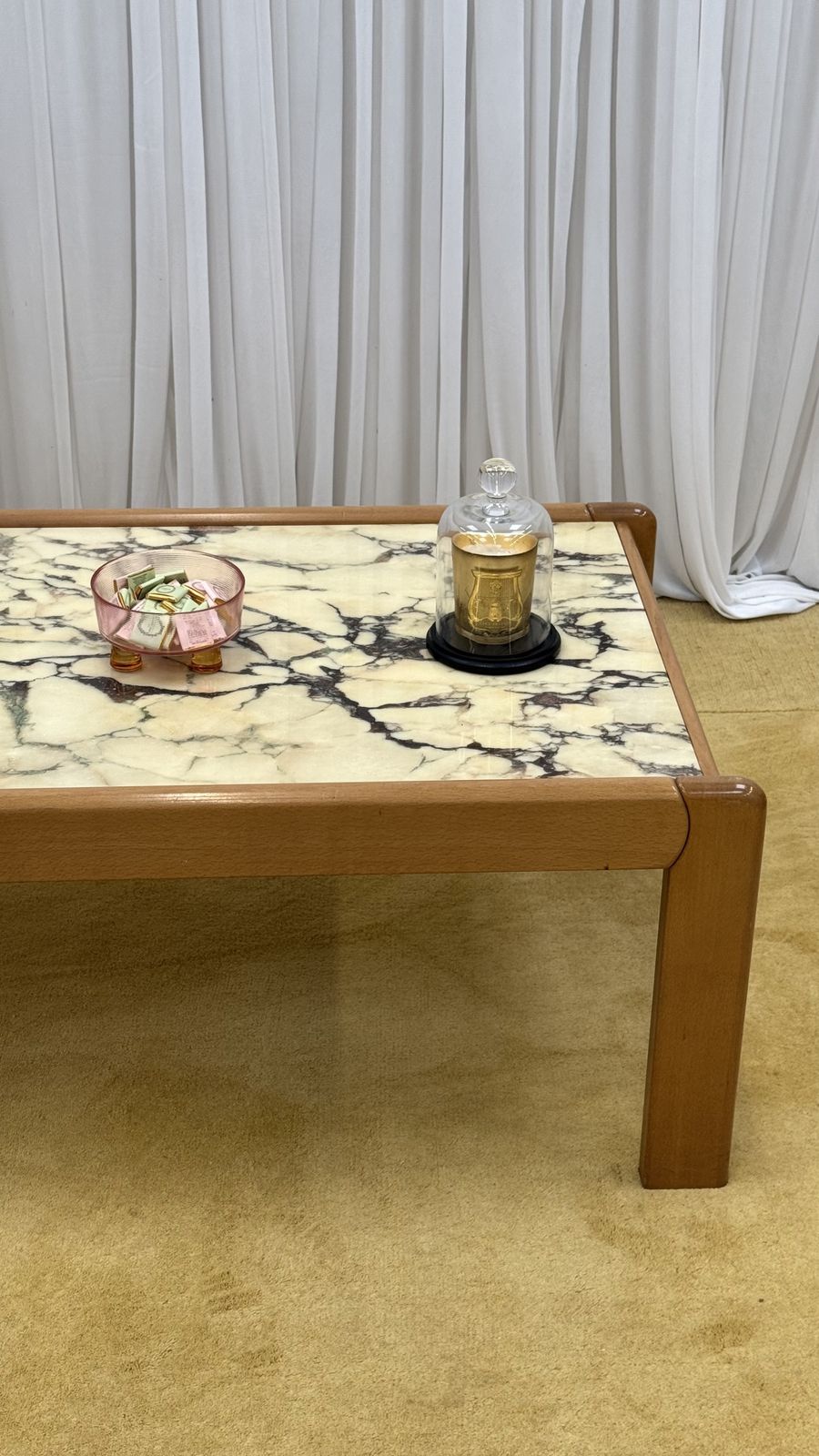 Breccia Capraia Marble Coffee Table In Wooden Frame, 1970s. France. photo vinterior