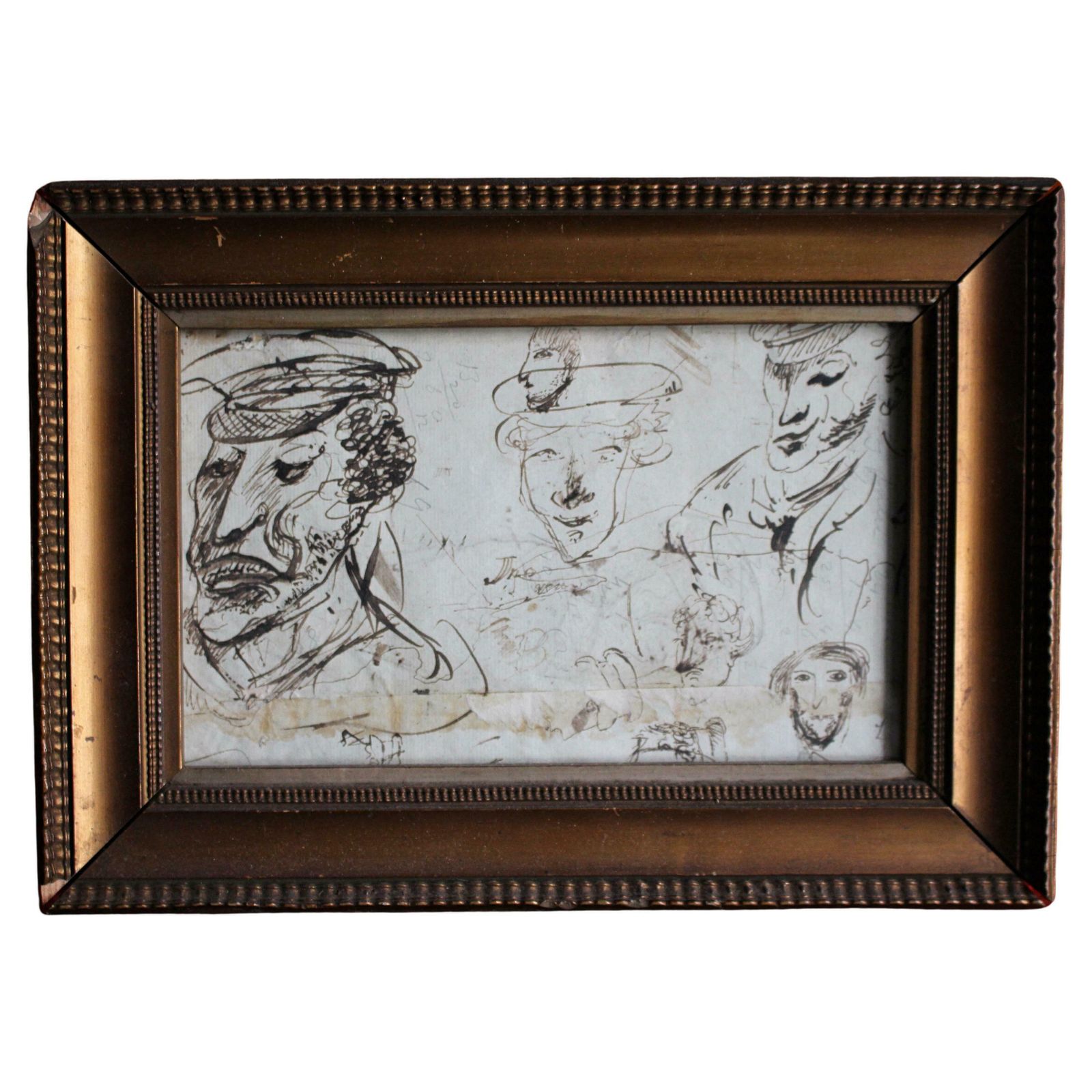 Circa 1780 Sailor's Naval Maritime Pen & Ink Wash Portrait Sketch's Folk Art