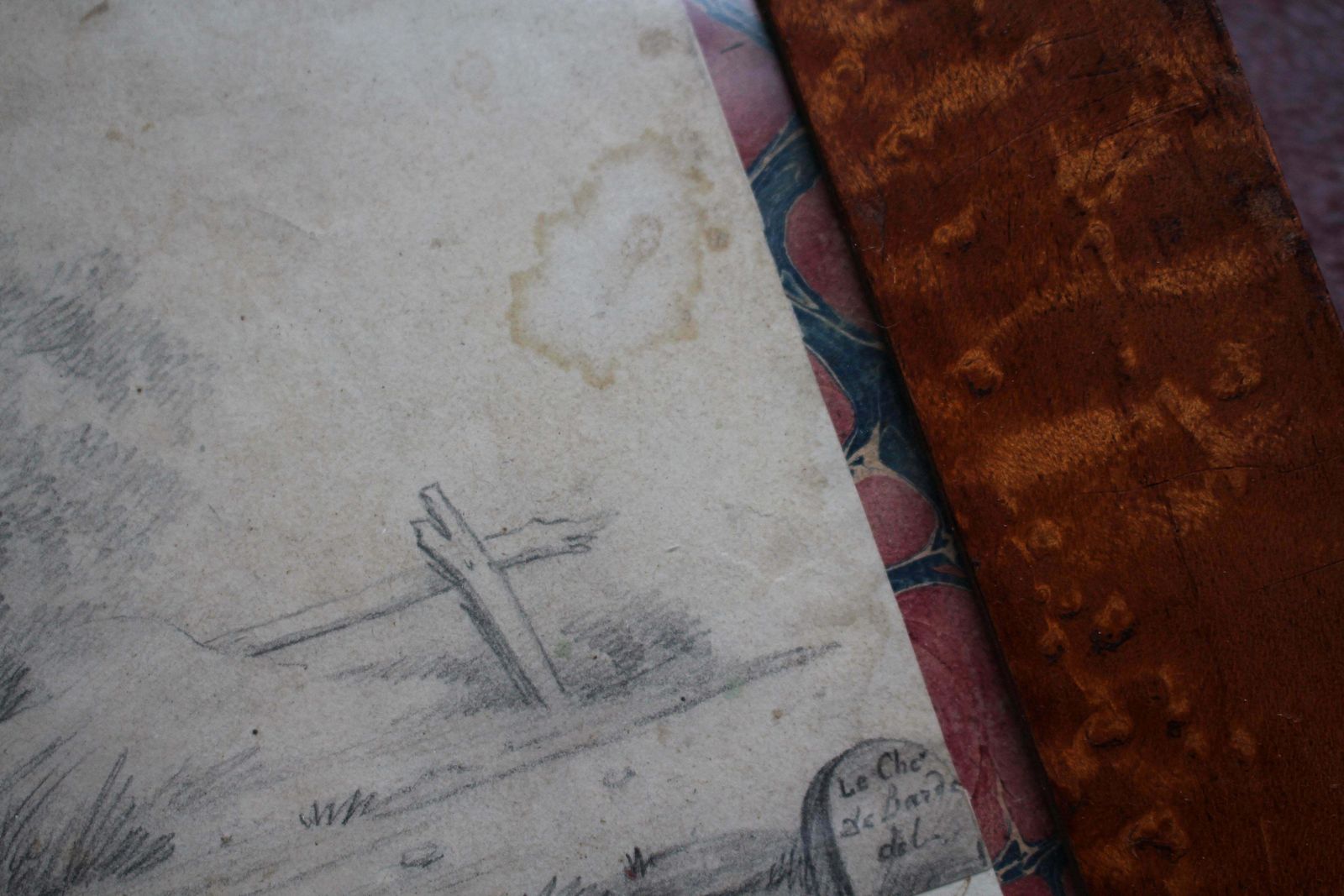 Late 19th Century Pencil Sketch Epitaph Man Who Ate Too Much Fish Curio Macabre photo vintage