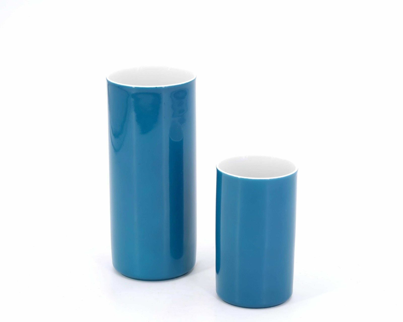 Pair Of Duck Blue Porcelain Cylinder Vases By Arzberg Germany, 1970s / Roll, Tube, Georges Jouve Style photo Home Decor