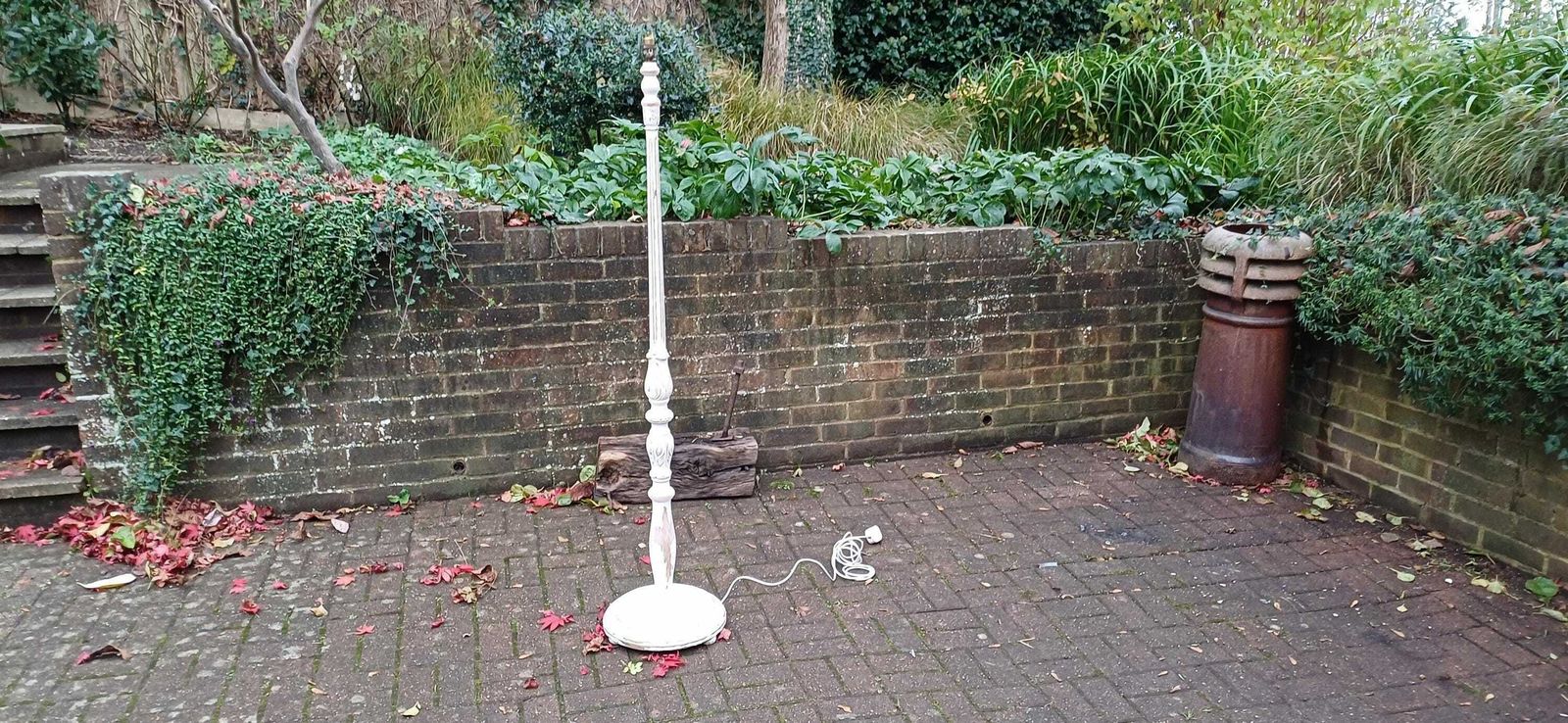 Stunning Vintage Early 20th Century Vintage Working Standard Lamp Painted With Stripped Wooden Detail