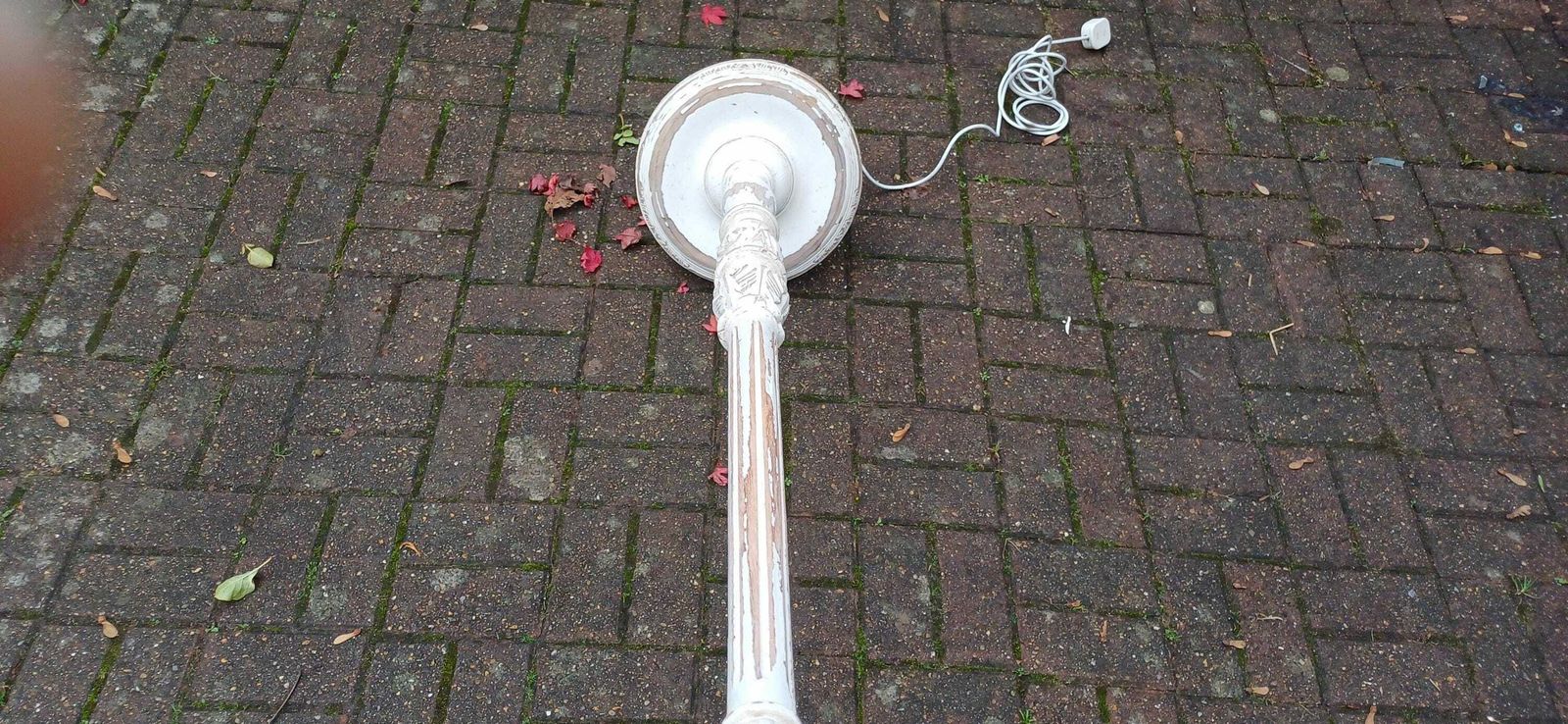 photo furniture Stunning Vintage Early 20th Century Vintage Working Standard Lamp Painted With Stripped Wooden Detail