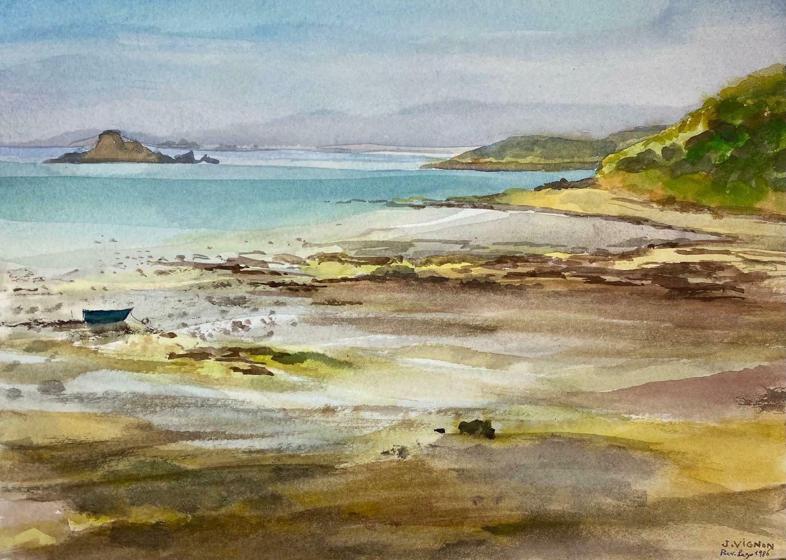 Josine Vignonpost Impressionist Watercolour Painting The Coastline Of Port Lazo, Brittanyc.1986