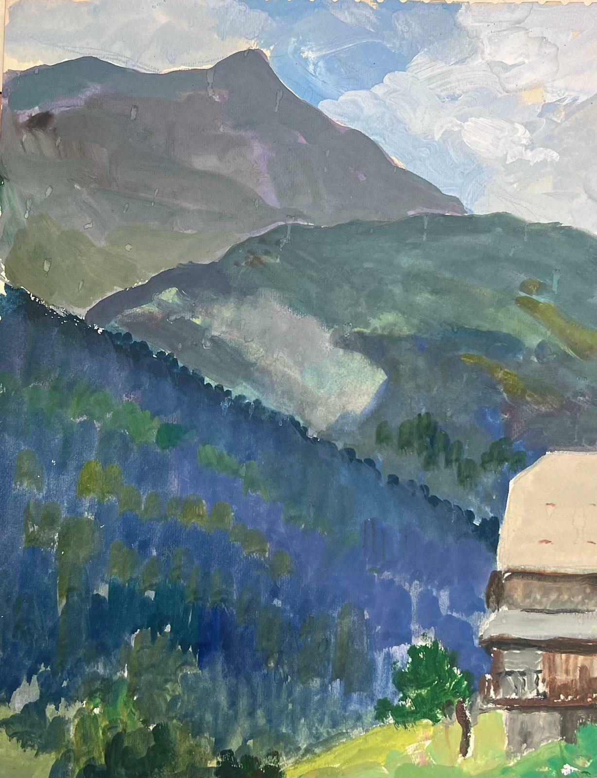 Louise Alix1930's French Impressionist Gouache Huts In Summer Mountains 1930's photo Art