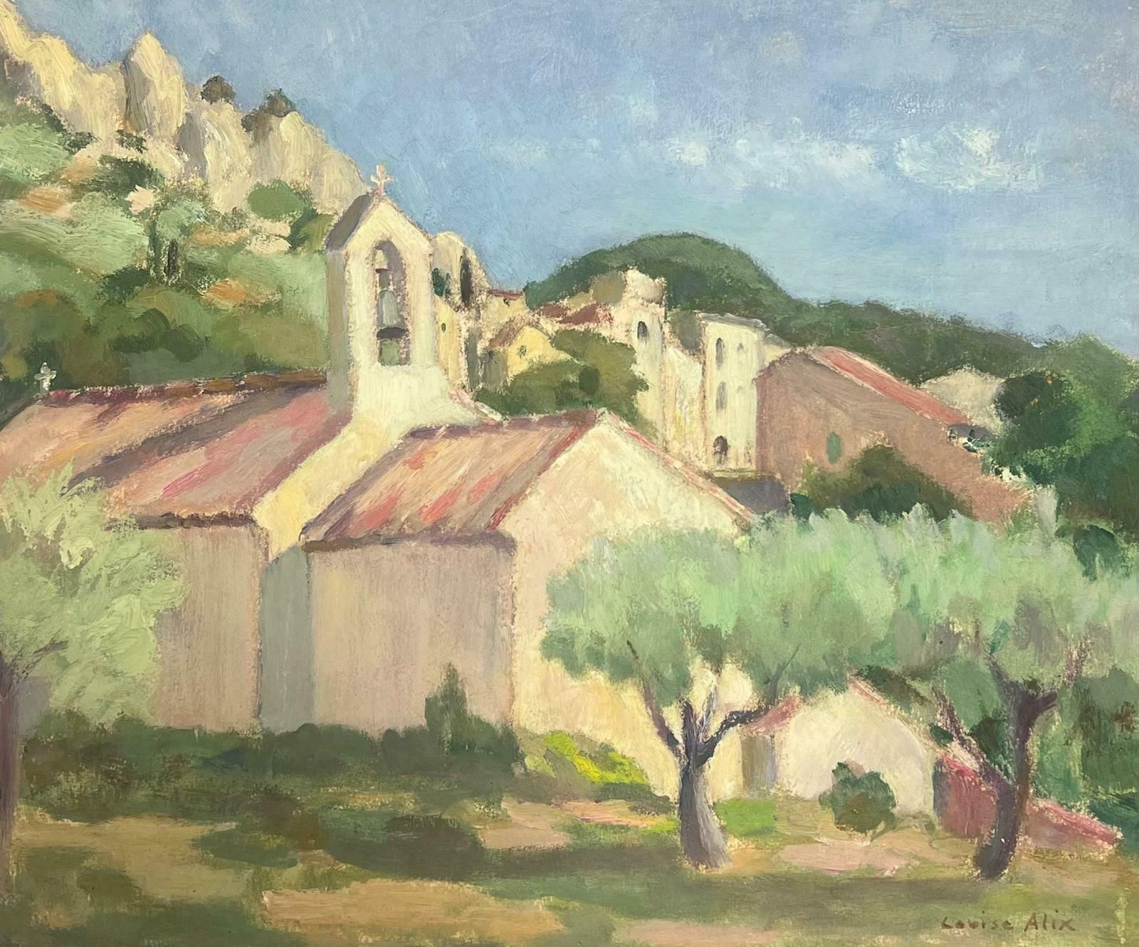 Louise Alix1930's French Oil Painting Village Church In Green Landscape1930's