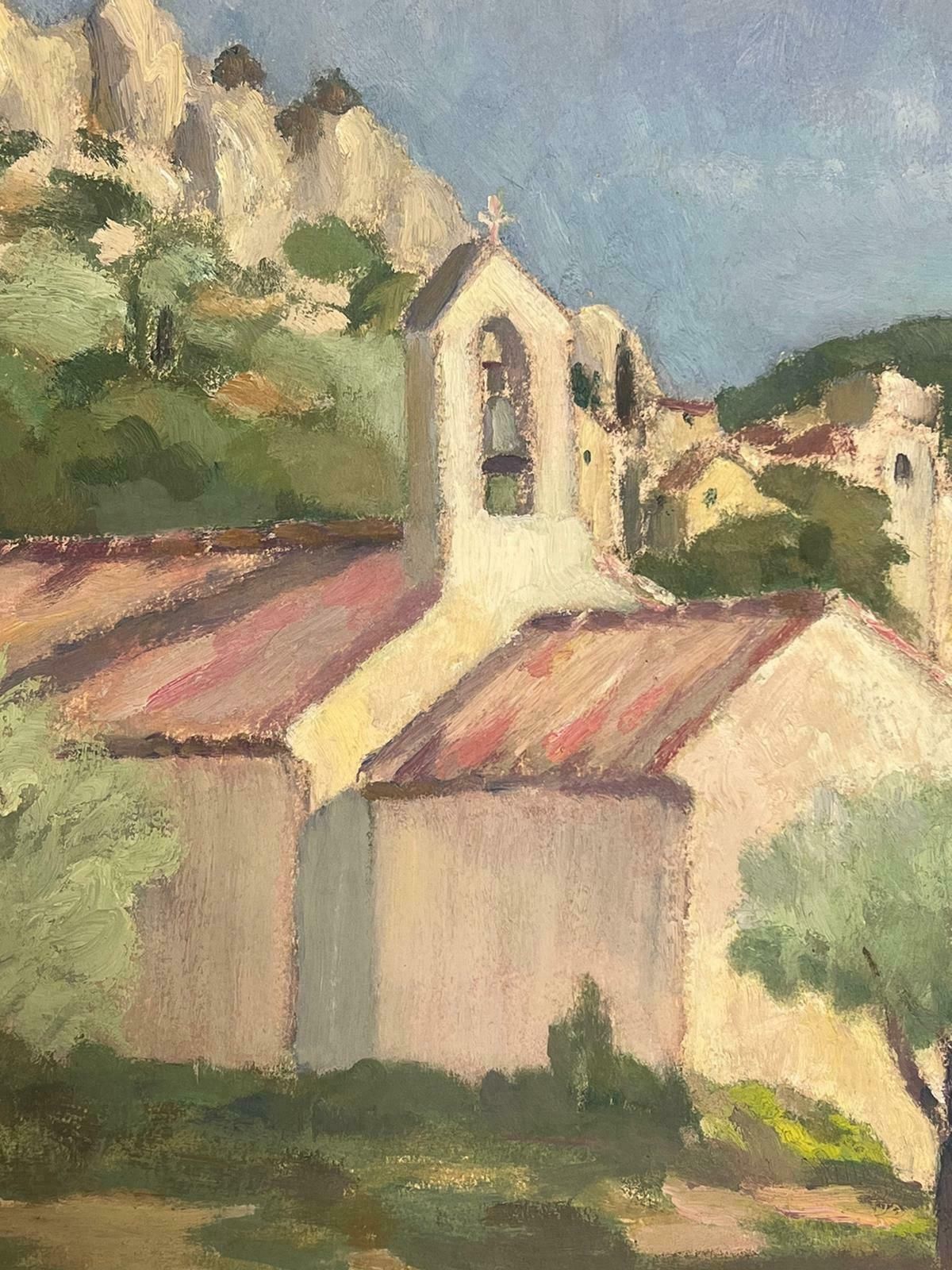 Louise Alix1930's French Oil Painting Village Church In Green Landscape1930's photo for sale