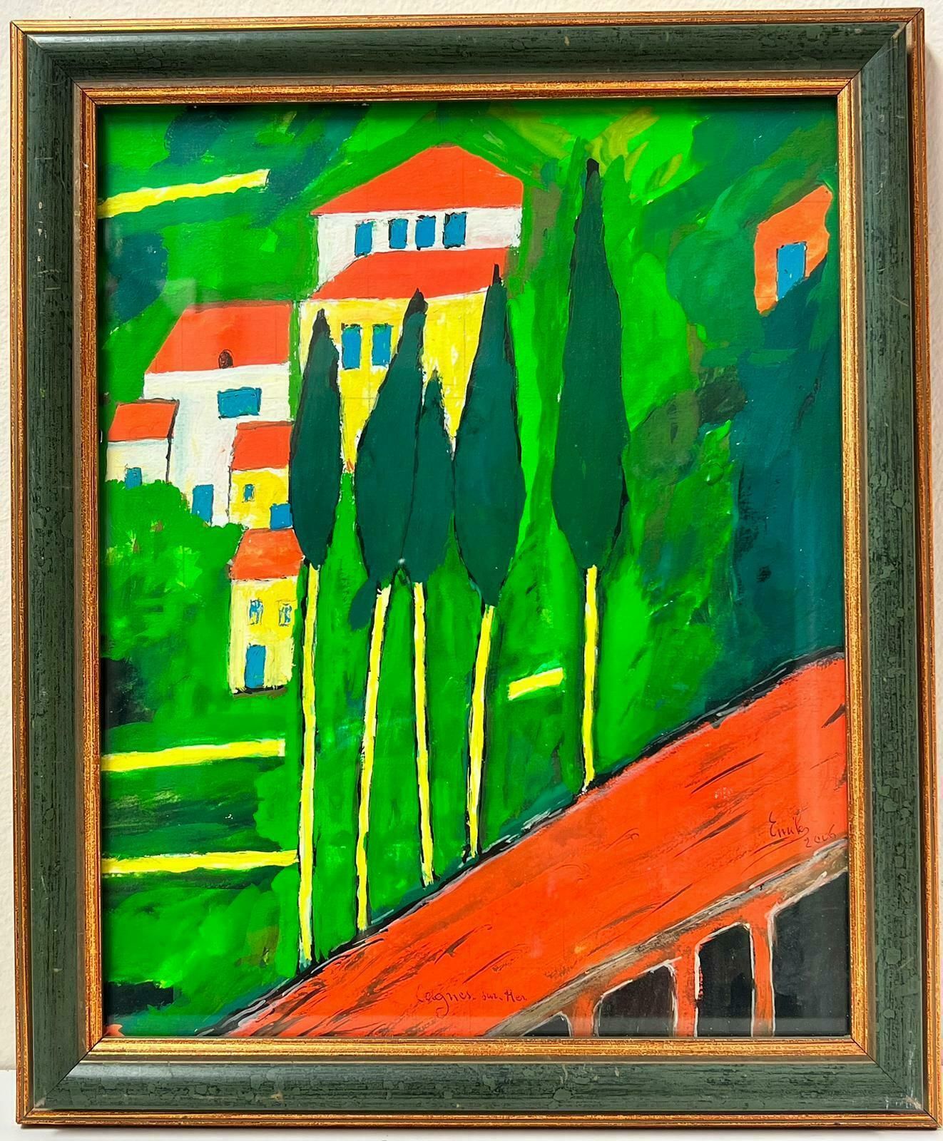 French Schoolmodern French Colorist Signed Painting Provence Landscape With Trees & Houses photo vinterior