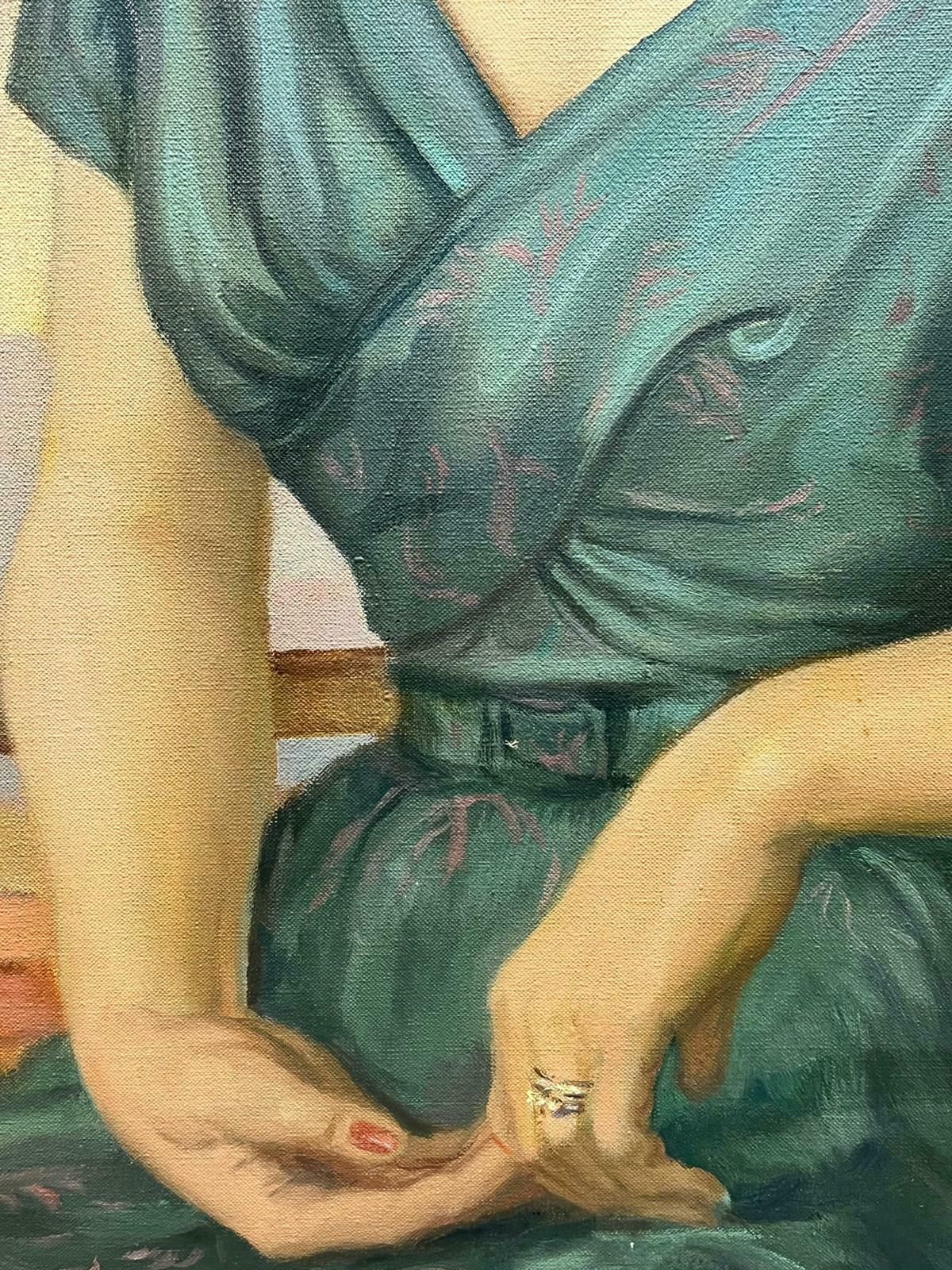 Waldron Westmid 20th Century British Portrait Of Lady In Green Dress Signed Large Oil photo furniture