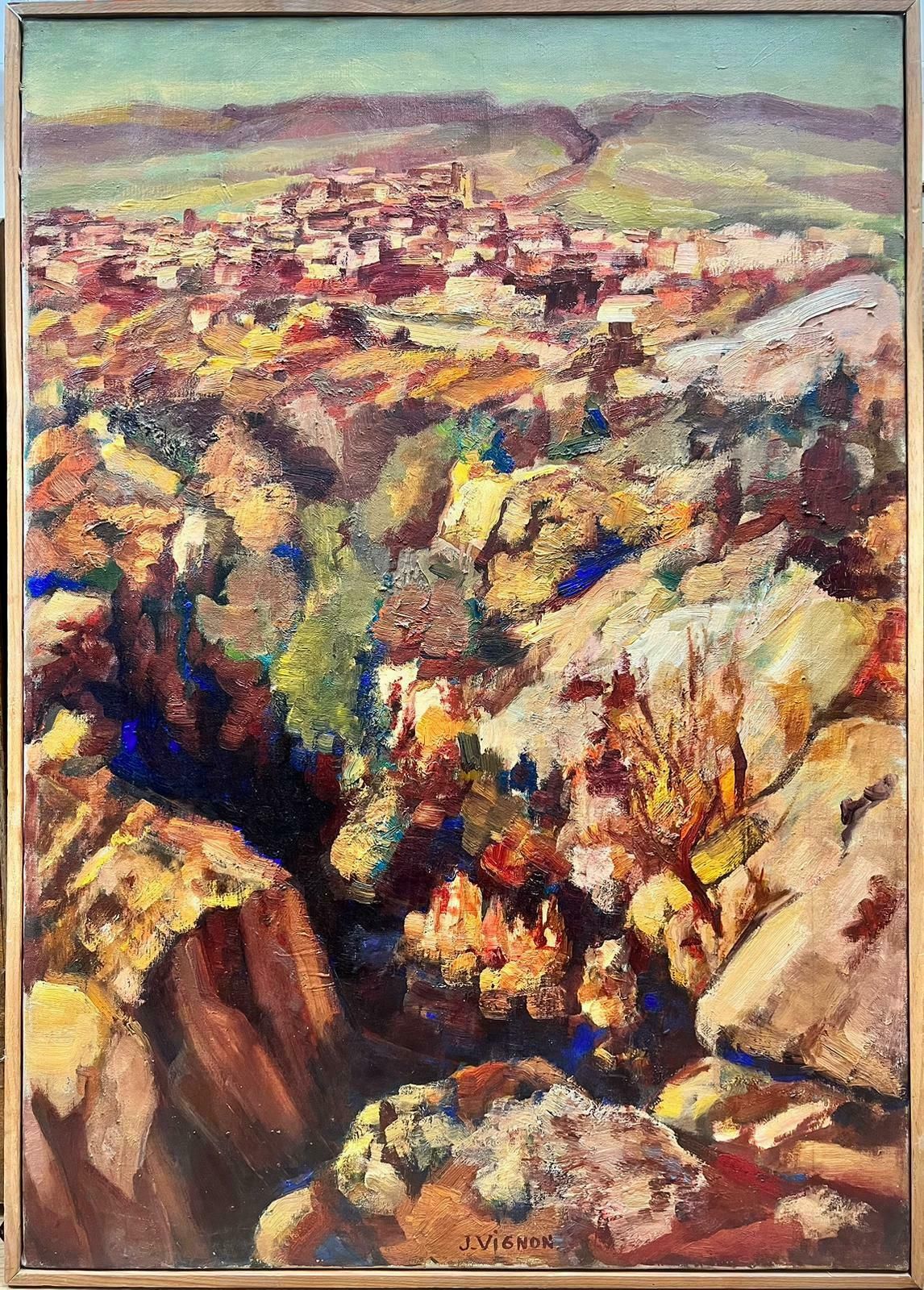 Josine Vignonmid 20th Century Provence Village Signed French Oil Beautiful Thick Oil Paint1960's photo furniture