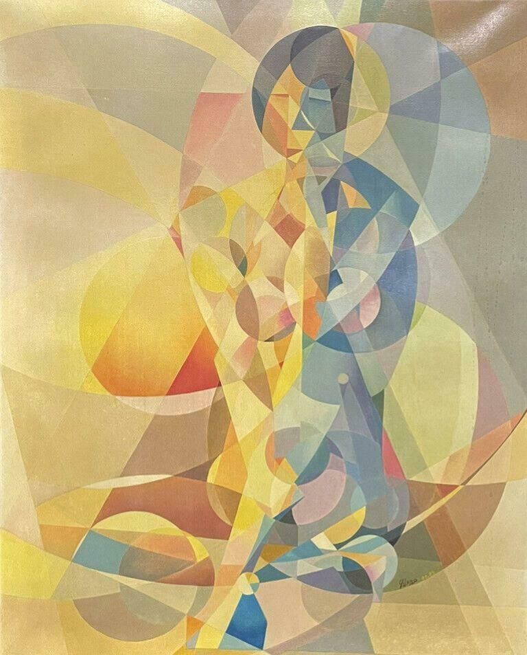 Unknownhuge 1970's French Cubist Abstract Signed French Oil   Bright & Colorful Nudec. 1980's