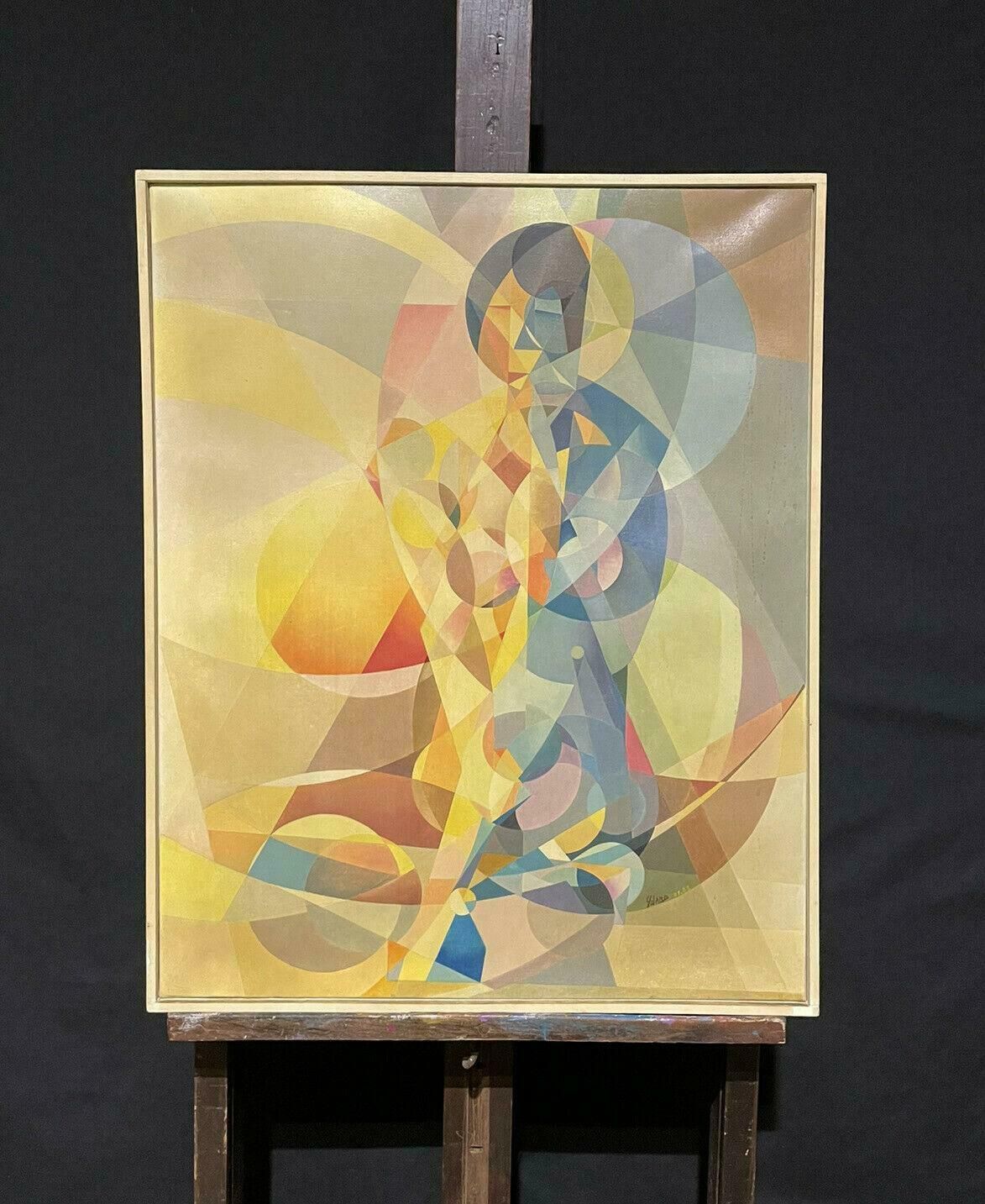 Unknownhuge 1970's French Cubist Abstract Signed French Oil   Bright & Colorful Nudec. 1980's photo furniture