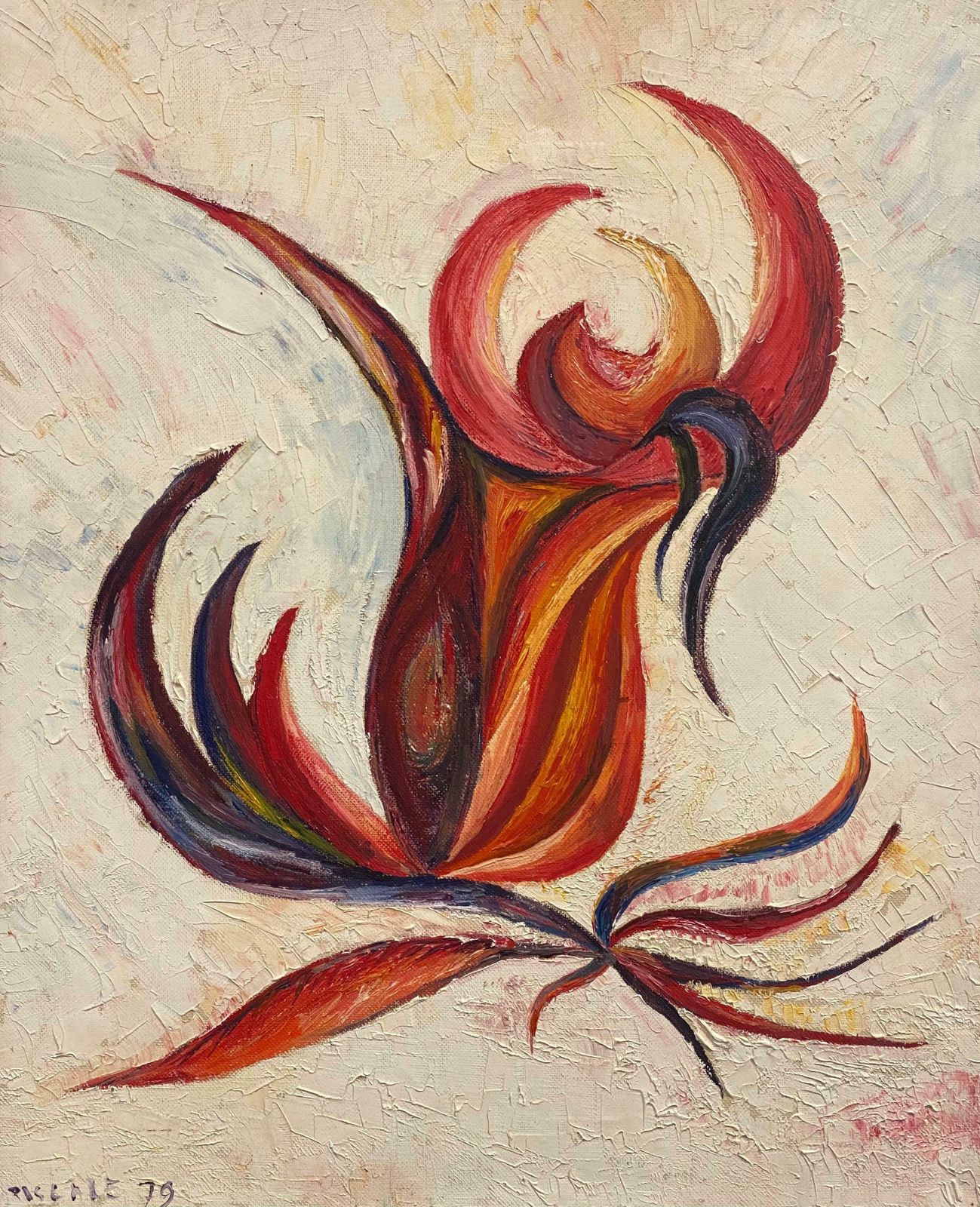 P Vilette20th Century Original French Expressionist Oil Painting Vibrant Red Flower20th Century