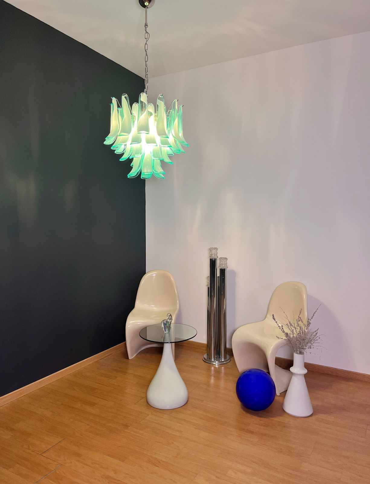 Italian Vintage Murano Chandelier   Mazzega   36 Lattimo Turquoise Glass Petals photo Lighting