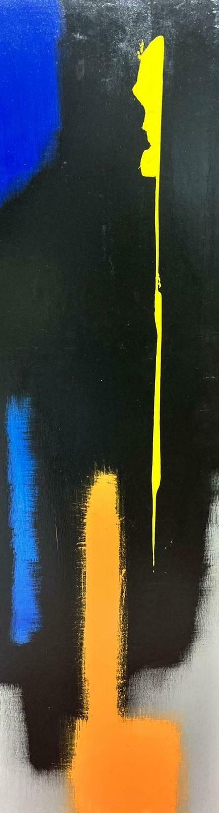French School Contemporary French Abstract Original Painting Black Blue Yellow Orange