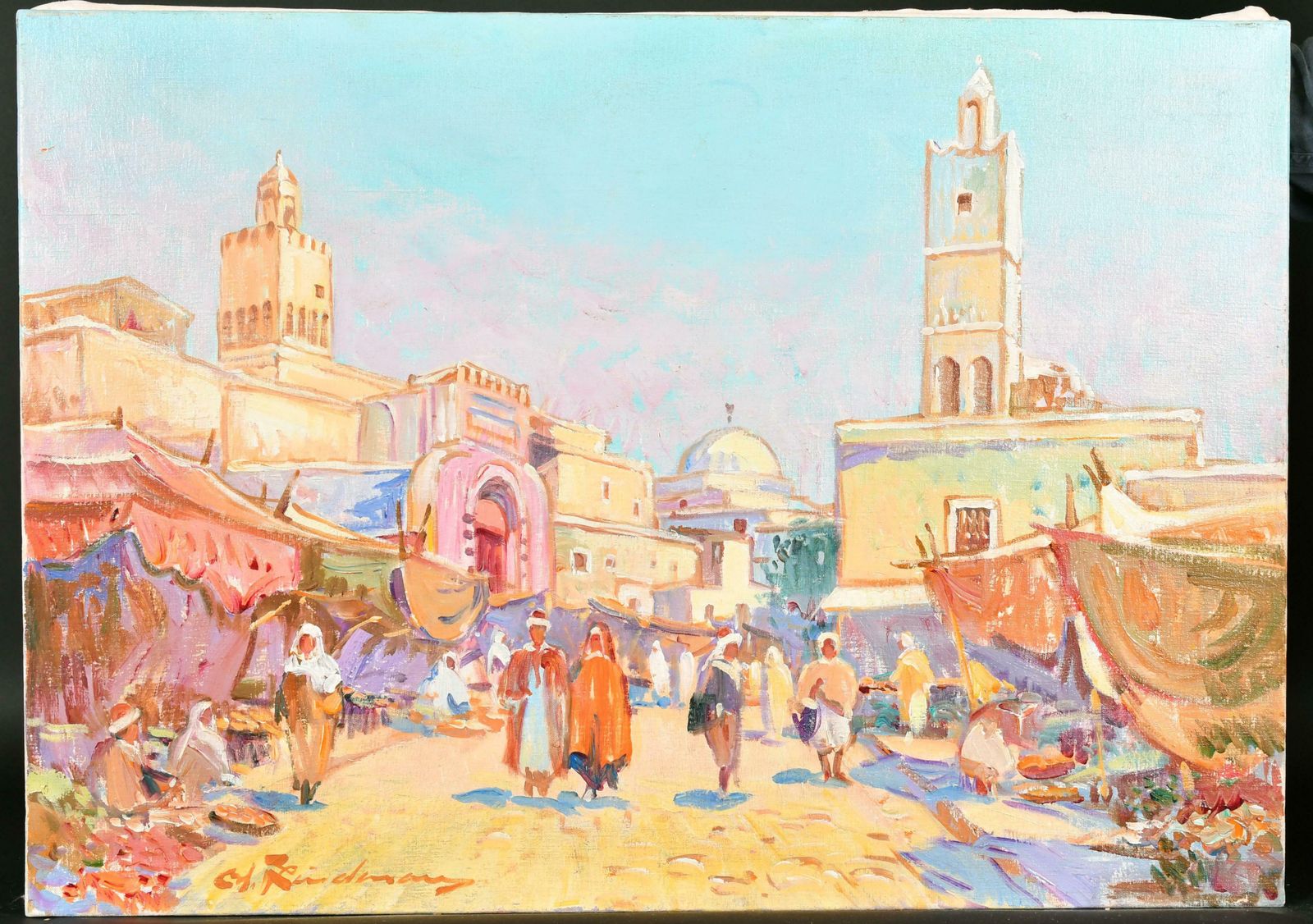 Martin Lindenau (French B. 1948)very Large French Oil Figures In Tunisian Street Market, Signed photo furniture