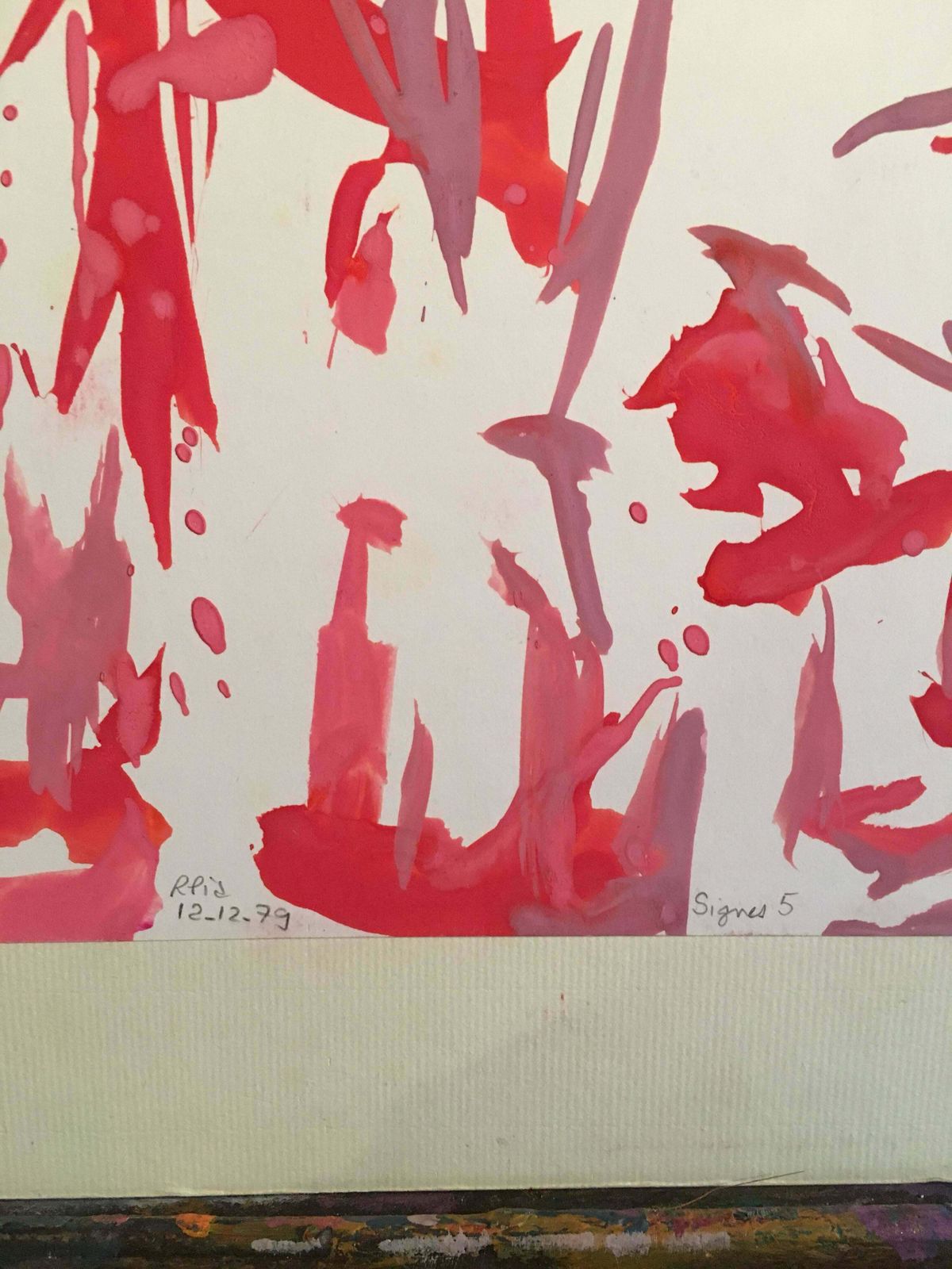 Raphaelle Pialarge French Abstract Painting, Watercolour, Signed, Red And Purple Palette1979 photo 916.0