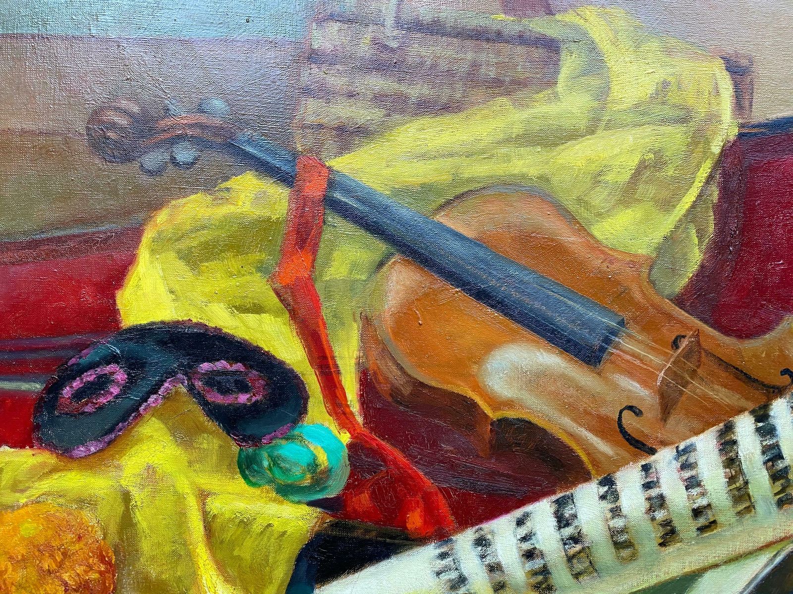 Yvette Bossierecolourful 20th Century French Impressionist   Musicians Violin Masque Still Life20th Century photo for sale